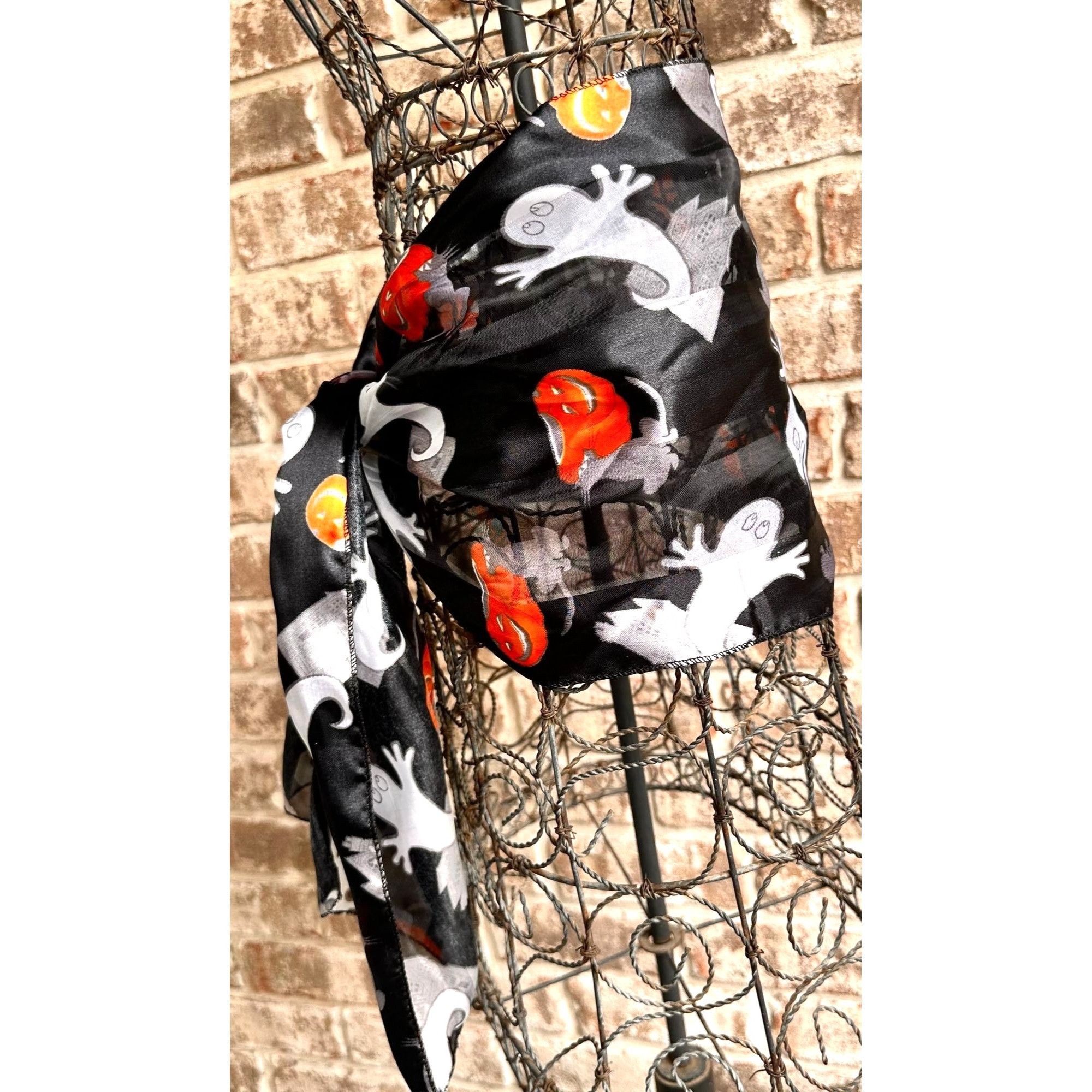 Vintage Halloween Scarf Black Gray Cats Ghosts Jack O Lantern Festiv Size ONE SIZE - 9 Thumbnail