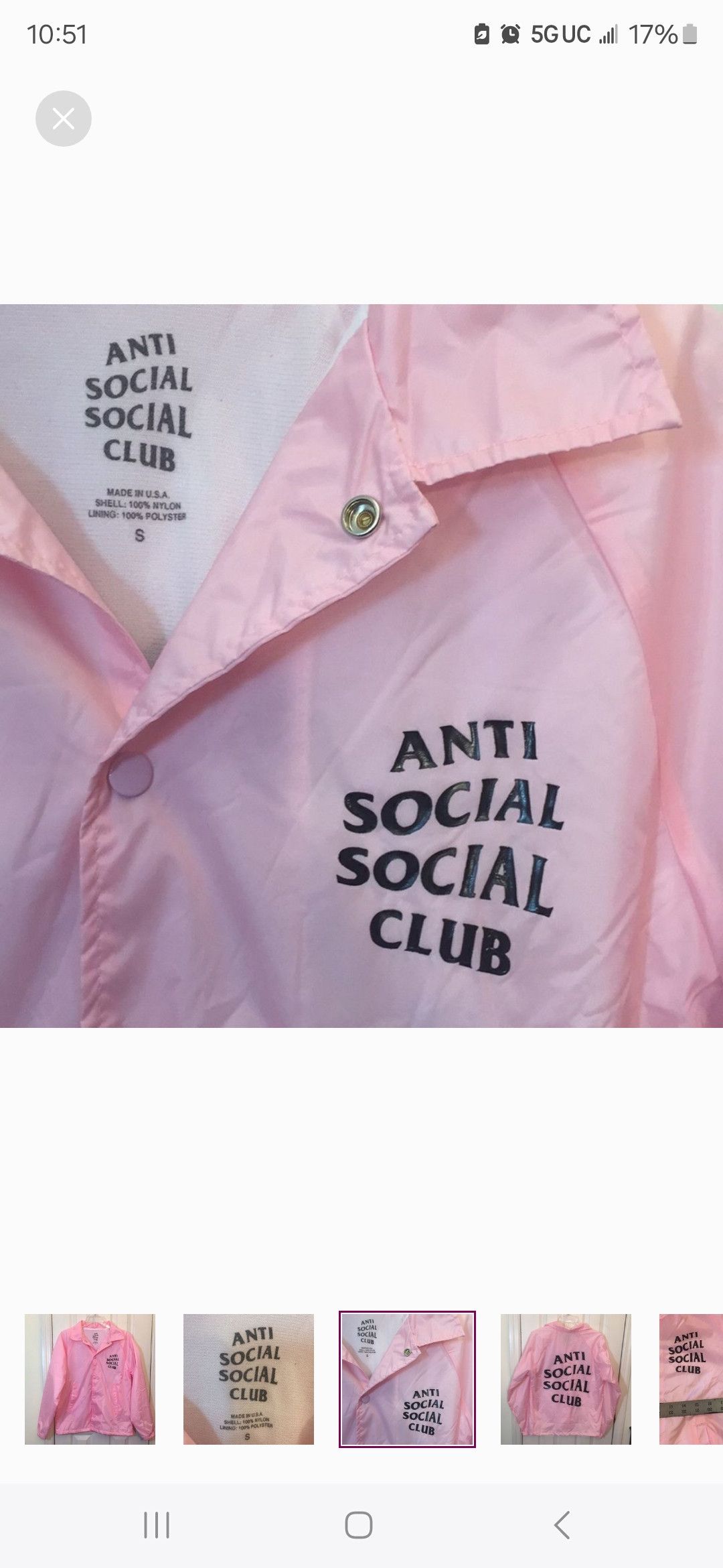 Anti Social Social Club NEW] ASSC COACHES JACKET Pink, Med, Size US M / EU 48-50 / 2 - 3 Thumbnail