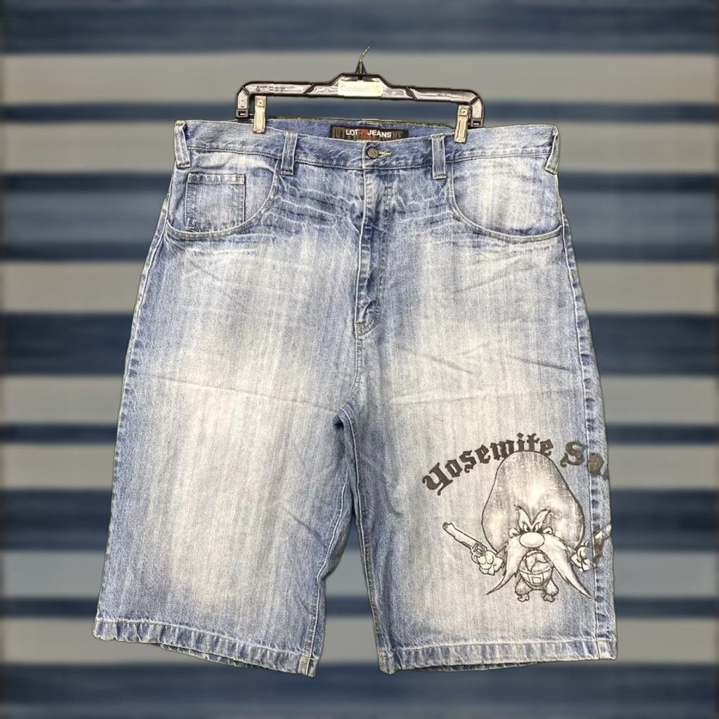 JNCO VINTAGE Lot 29 Mens 42 x 15 Baggy Jeans Shorts Denim Cotton Blend Blue 80s 90s Skater JNCO JNKO Baggy Mens Shorts Jeans Size US 42 / EU 58 - 1 Thumbnail