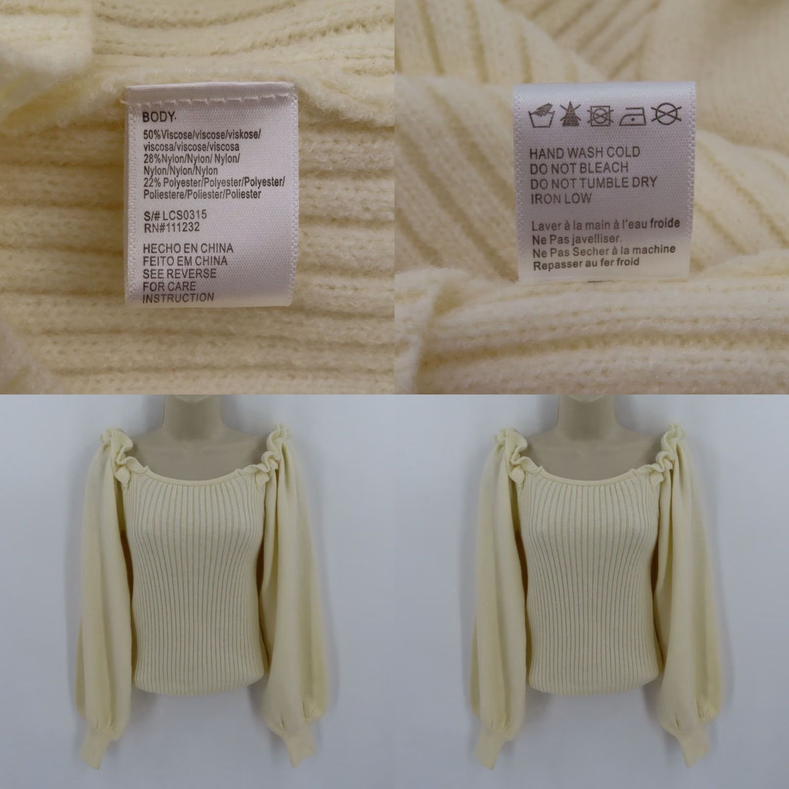 Vintage Lucca Women Small Cream Knit Off The Shoulder Ruffle Pullover Sweater Shirt Top Size S / US 4 / IT 40 - 8 Thumbnail