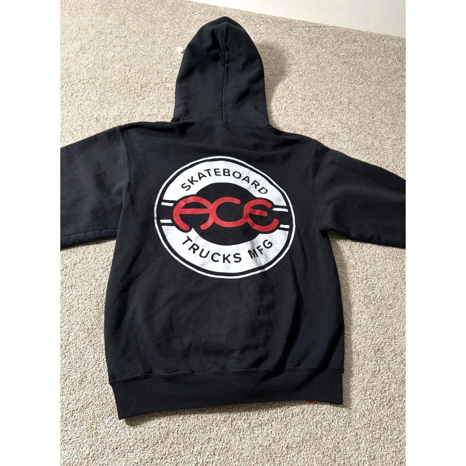 Vintage Ace Trucks Mfg Hoodie Mens Small Black Full Zip Graphic Print Skateboard Trucks MFG 90s? Size US S / EU 44-46 / 1 - 5 Thumbnail