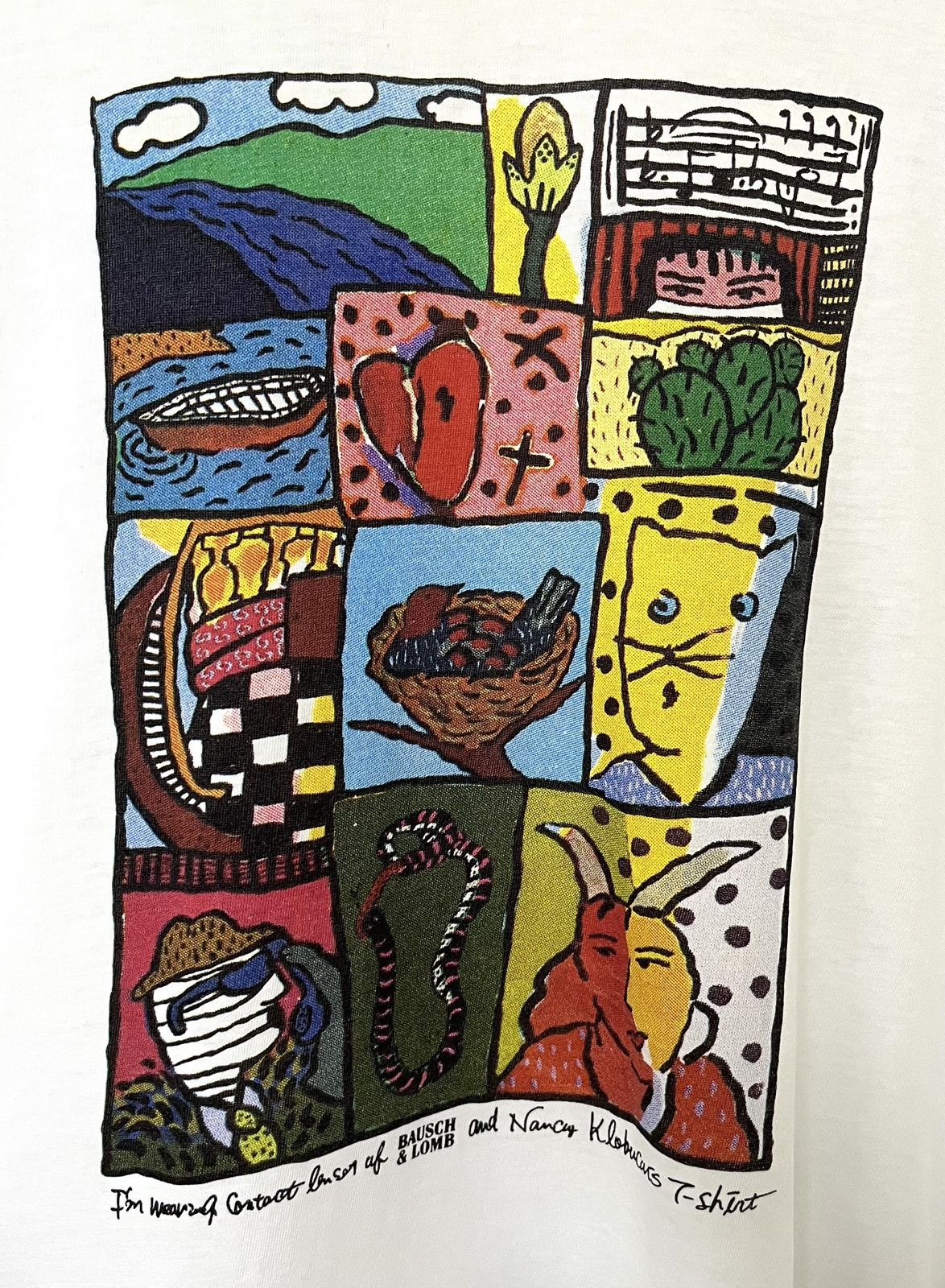 Vintage VINTAGE 90s BAUSCH AND LOMB NANCY KLOBUCAT ART TSHIRT Size US M / EU 48-50 / 2 - 6 Thumbnail