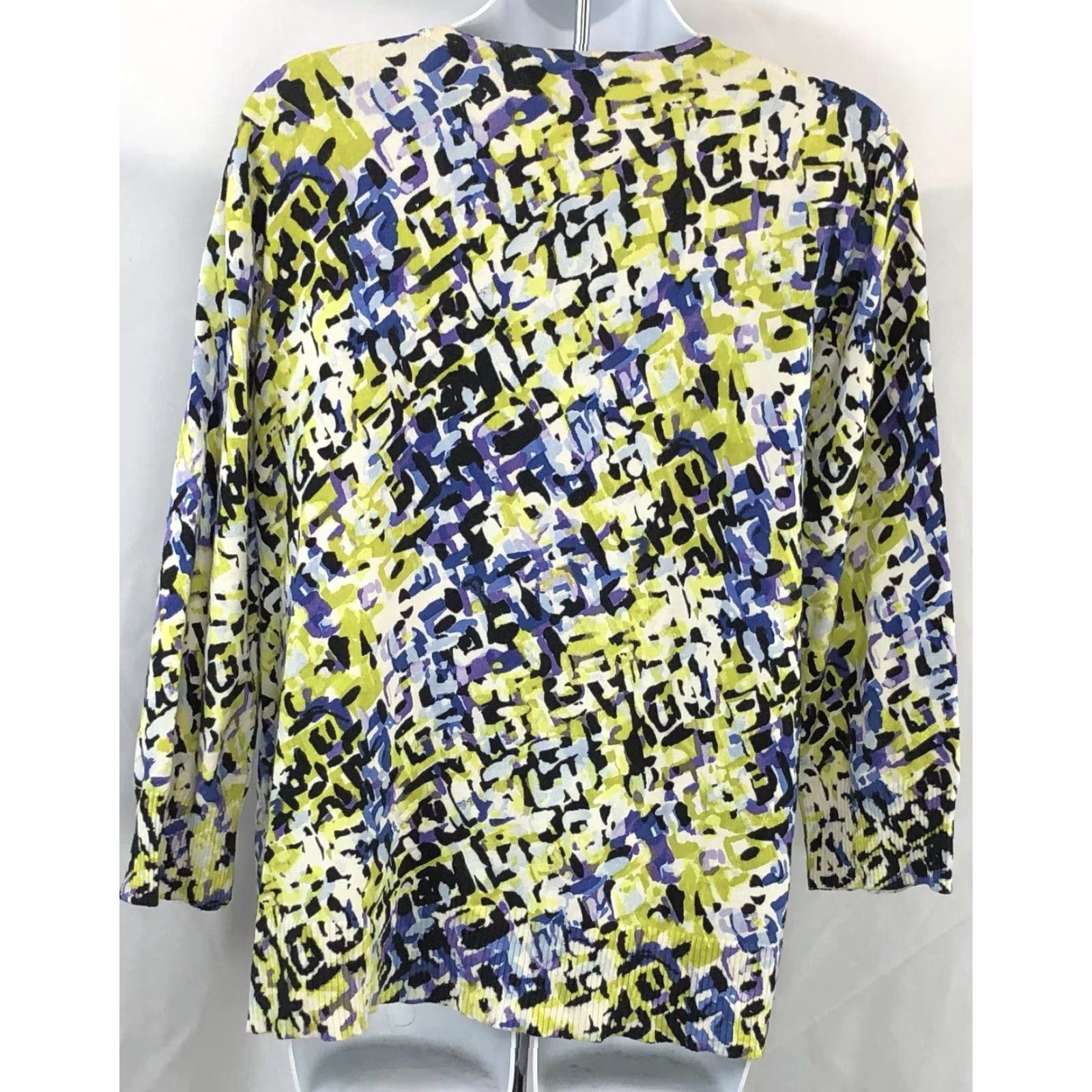 Vintage Cable & Gauge Cardigan Sweater XL Purple Lime Geometric ButtonUp 90s Y2K Womens Size XL / US 12-14 / IT 48-50 - 3 Thumbnail