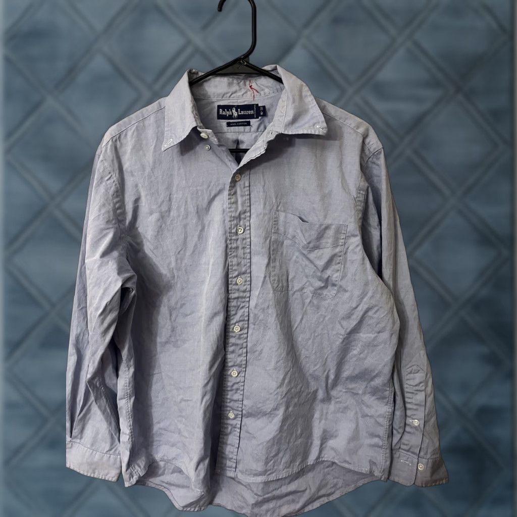 Ralph Lauren Ralph Lauren Button-Down Shirt Mens Long Sleeve 16 Blue Solid Button-Up 100% Cotton Classic Size US L / EU 52-54 / 3 - 1 Thumbnail