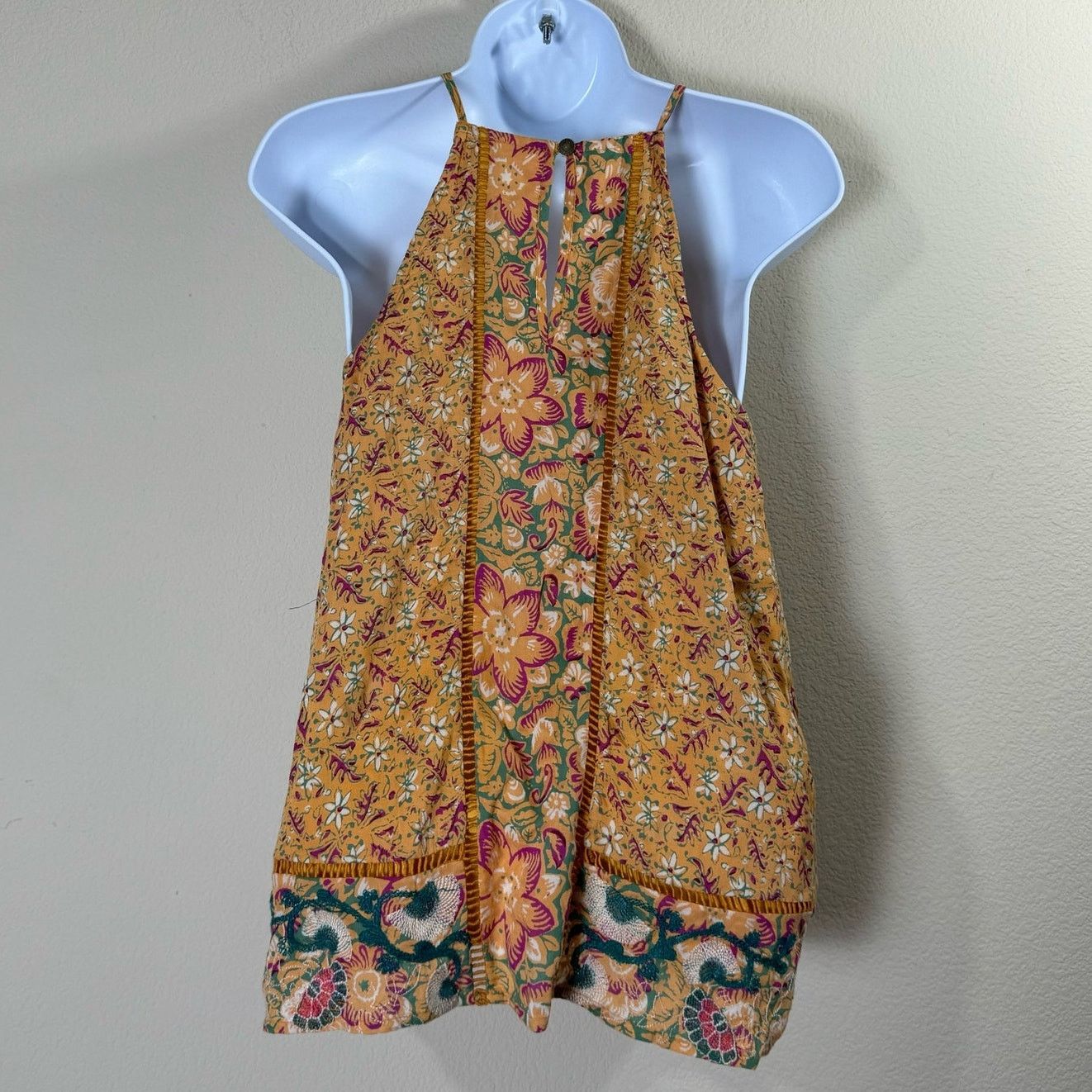 Anthropologie akemi + kim | embroidered boho lattice yellow tank sz 2 Size XS / US 0-2 / IT 36-38 - 5 Thumbnail