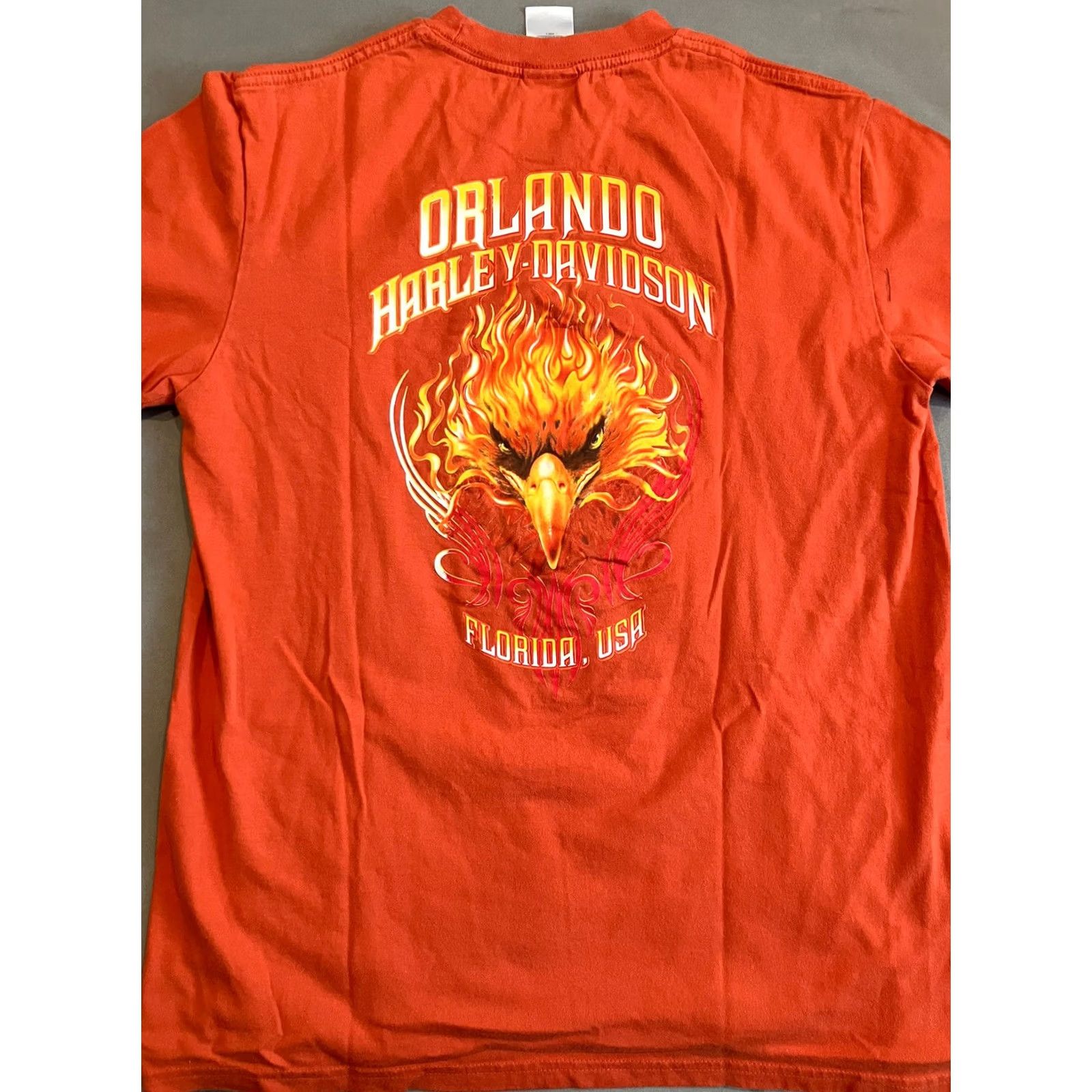 Harley Davidson Harley-Davidson Pocket T-Shirt L Large Orange Burning Eagle Graphic Tampa Orlando Motorcycle Men Short Sleeve Pocketed Shirt Size US L / EU 52-54 / 3 - 5 Thumbnail