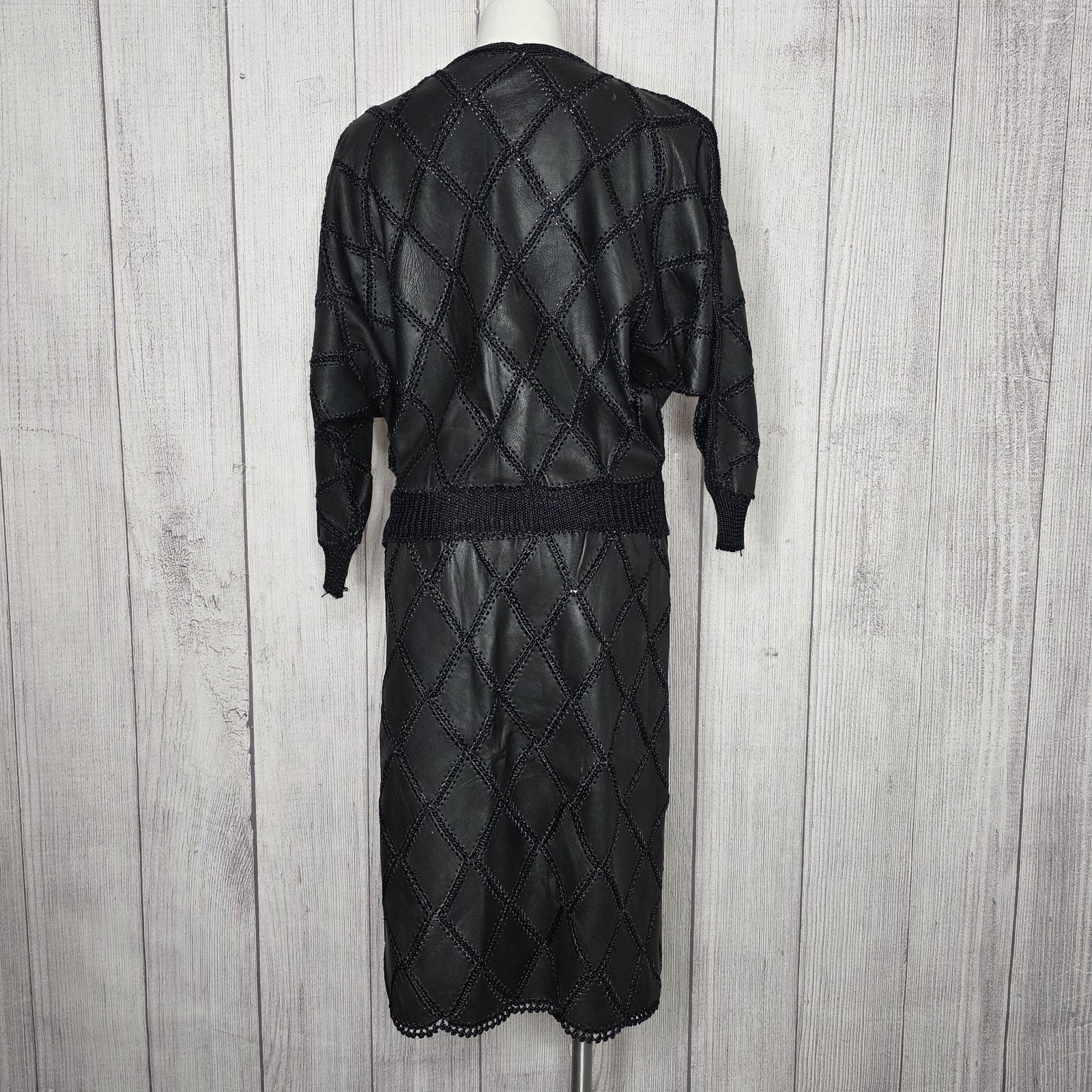 Vintage VTG Leather Argyle Patchwork Batwing Top & Midi Skirt Set Size S / US 4 / IT 40 - 3 Thumbnail