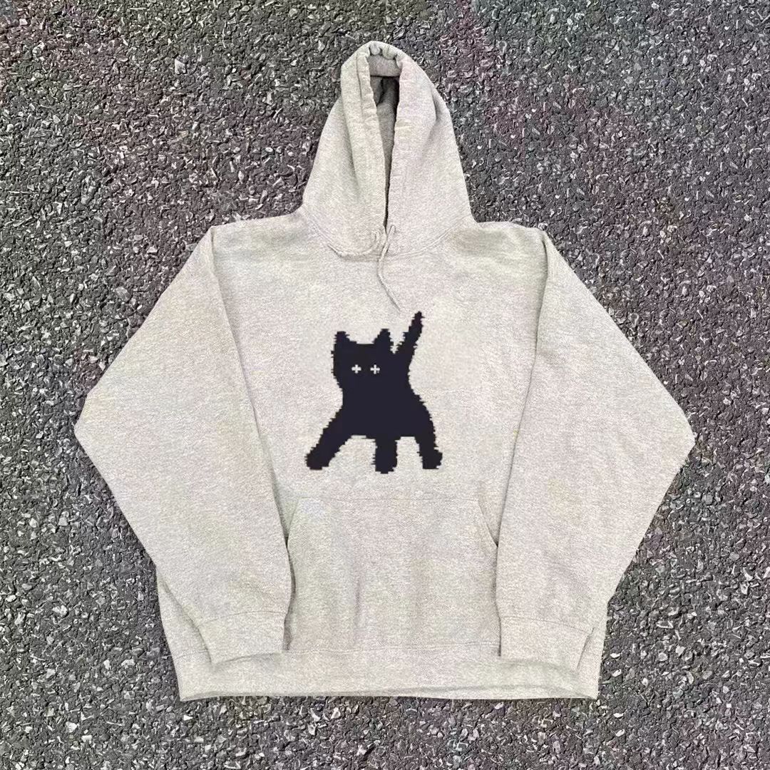 Vintage Gray casual retro cat print hoodie y2k Size US M / EU 48-50 / 2 - 1 Thumbnail