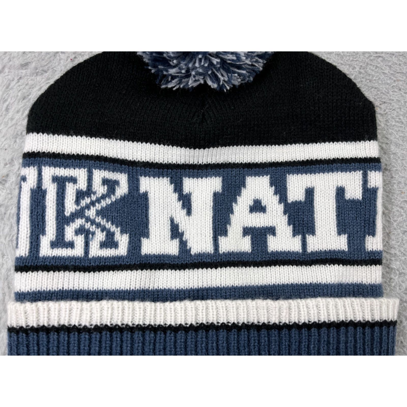 Victoria's Secret Victoria's Secret Beanie Adult One Size Blue Striped Knit PINKNATION Logo Winter Womens Size ONE SIZE - 2 Thumbnail