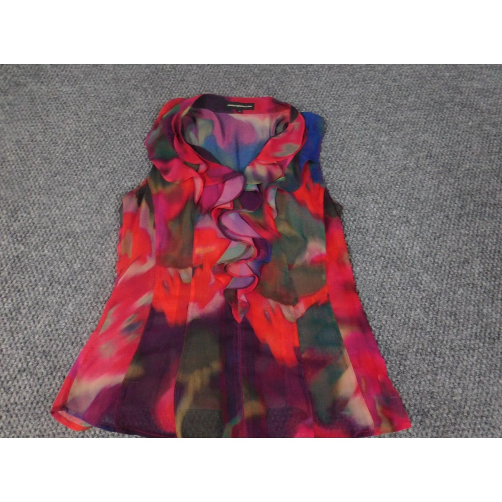 Express Express Blouse Womens XS Red Pullover Collared Sleeveless Casual Polyester Down Regular Regular Blue Animals Stretch Size XS / US 0-2 / IT 36-38 - 3 Thumbnail