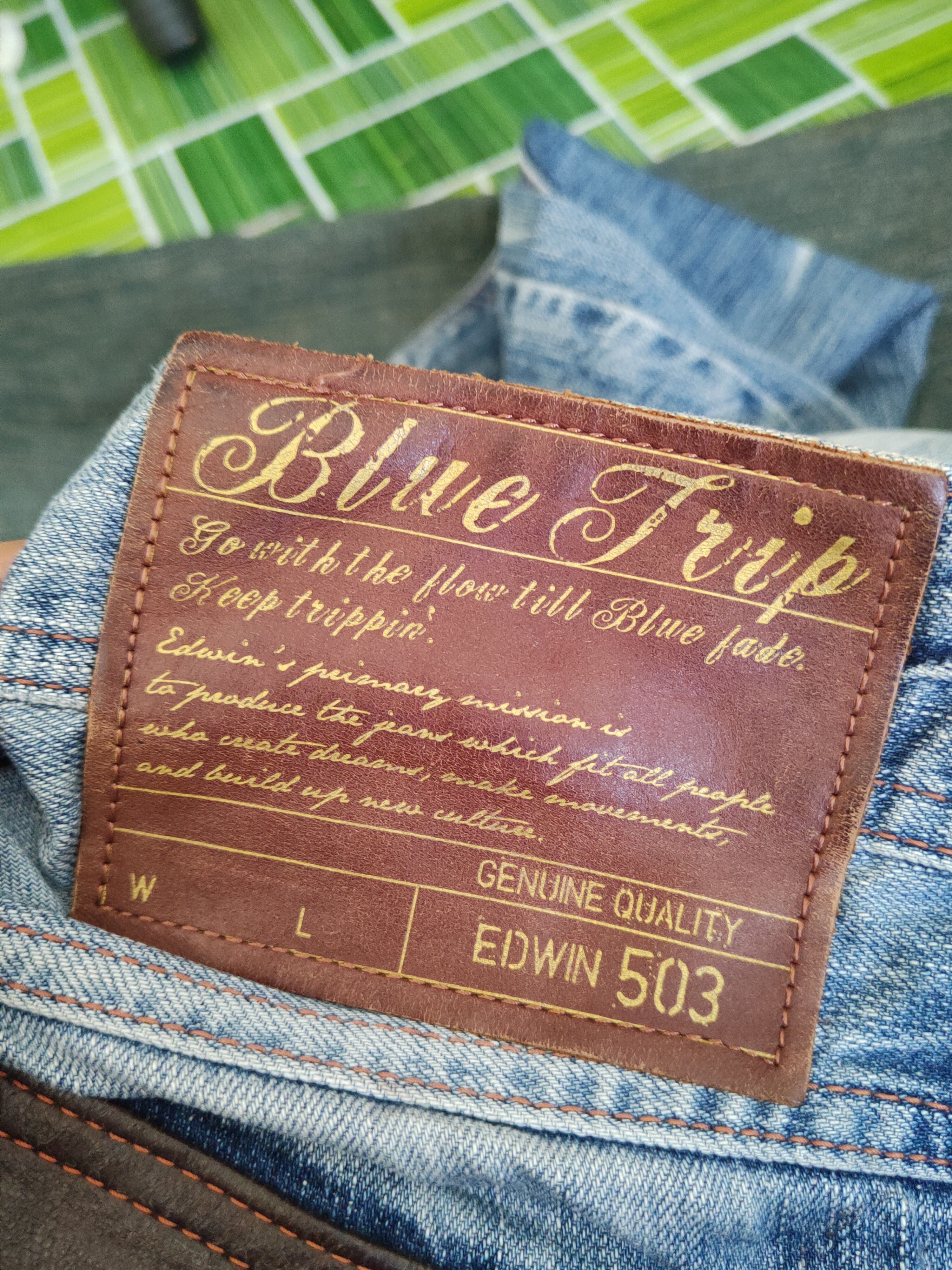 Edwin Edwin 503 Blue Distressed Ripped denim Jeans #W1876 Size US 35 - 14 Thumbnail