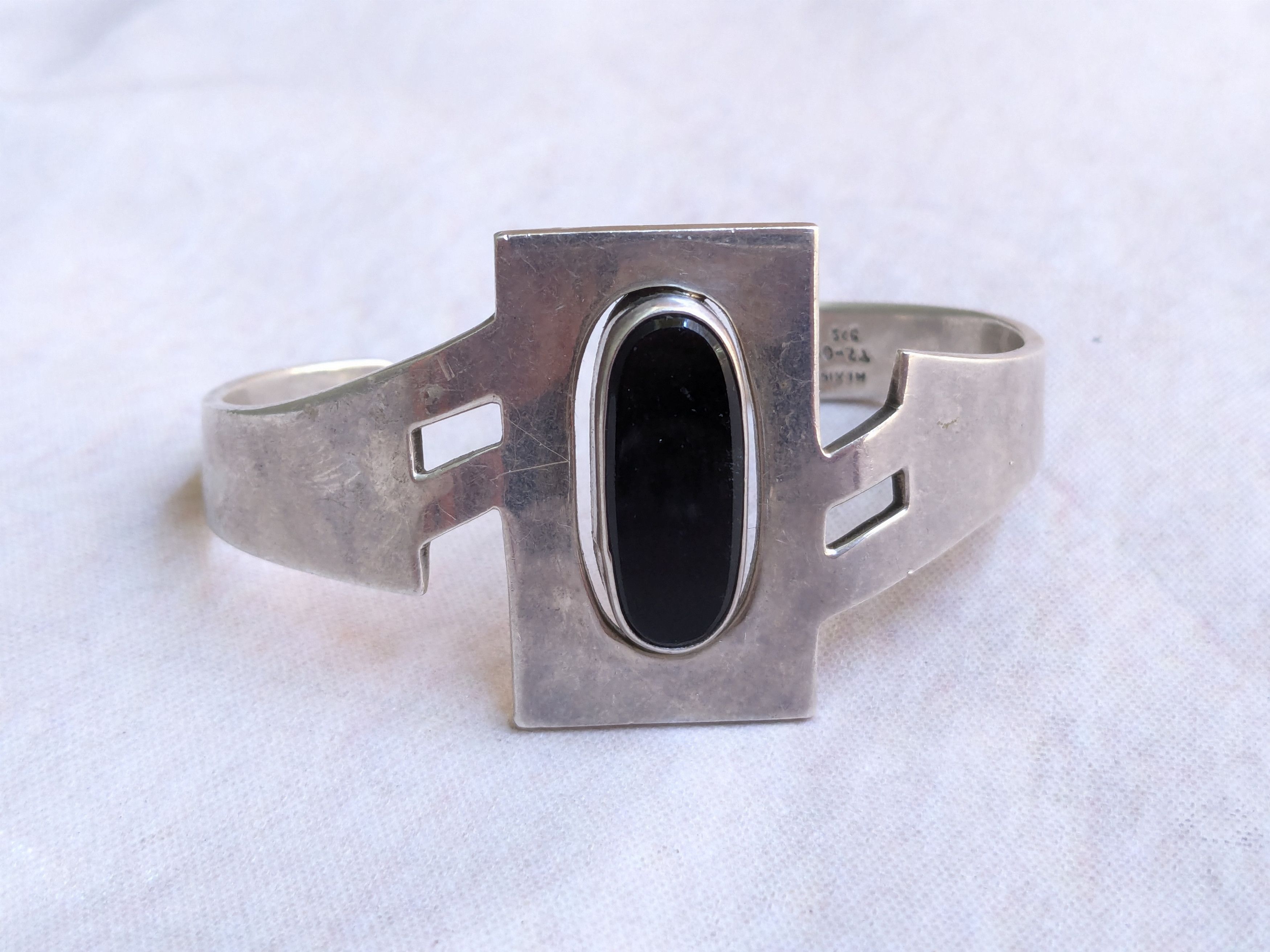 Jewelry Vintage Sterling Silver Bracelet Taxco Black Onyx Mexico Size ONE SIZE - 3 Thumbnail