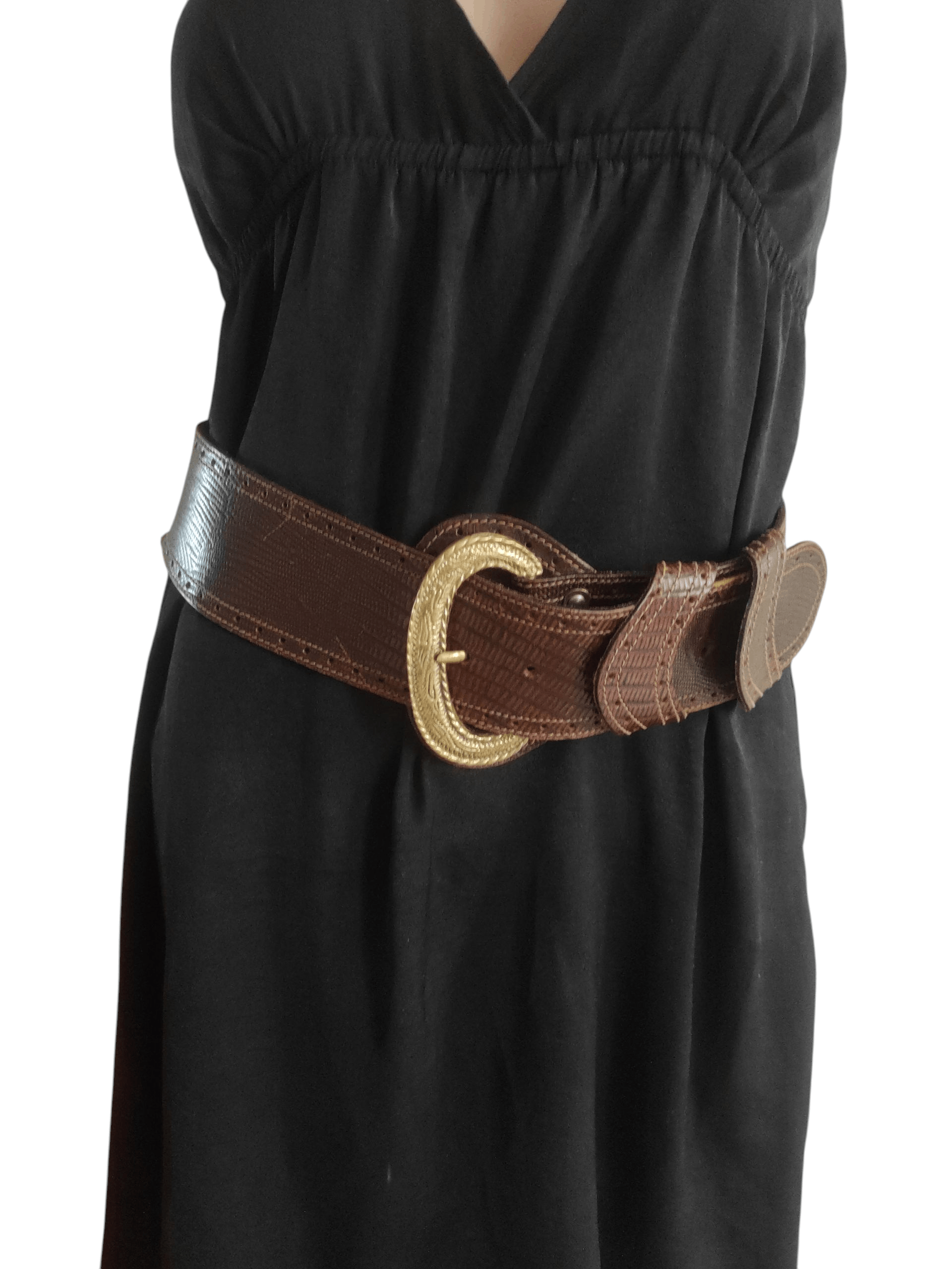 Genuine Leather Il Cinturaio Western Leather Belt Brass Buckle Made in Italy Size ONE SIZE - 16 Thumbnail