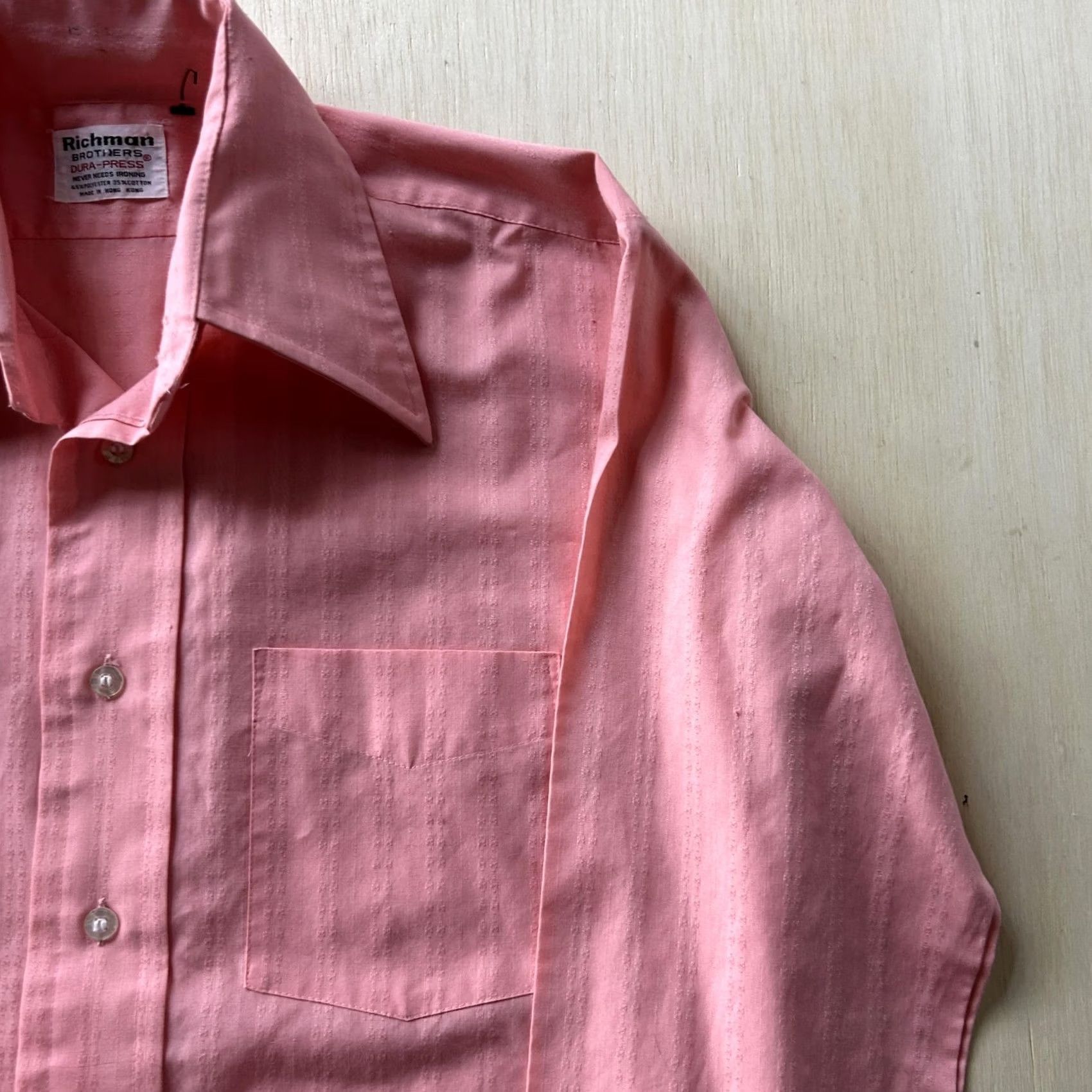 Vintage VINTAGE Richman Brothers Dress Shirt Mens 15 Pink Stripe Dura-Press No Iron Shirt Mens Regular 15 Size 40R - 2 Thumbnail