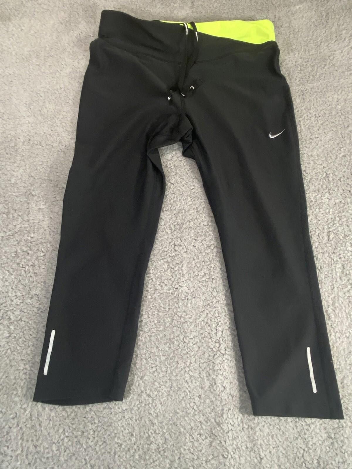 Nike Nike Dri-Fit Womens Small Athletic Pants Black / Neon Yellow Size 28" / US 6 / IT 42 - 1 Thumbnail