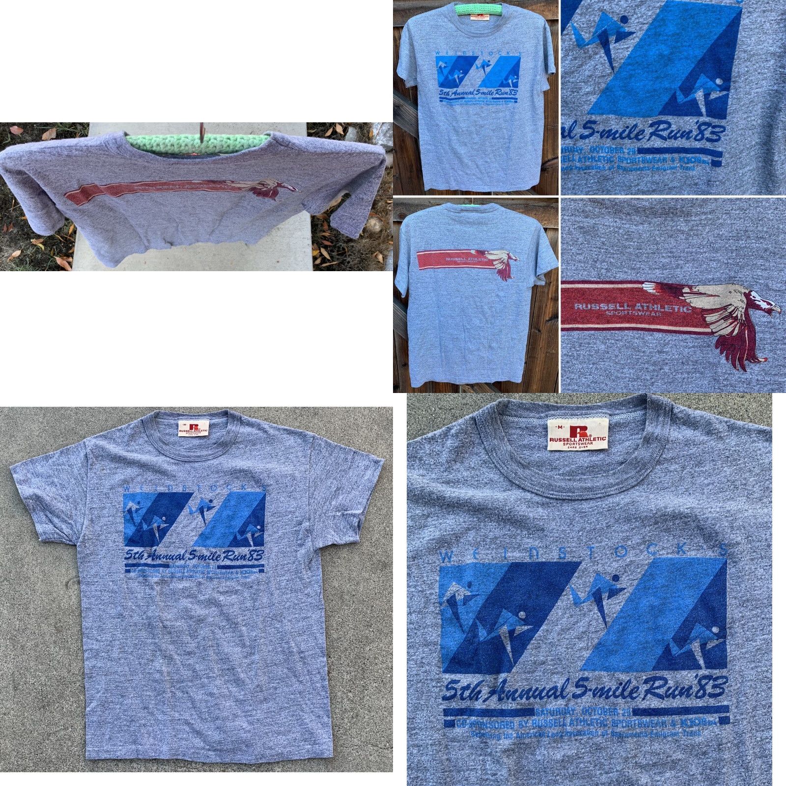 Russell Athletic VINTAGE Russell Athletic Sportswear Weinstocks 5th Annual 5 Mile Run 83 t shirt M Gray Mens Shirt 1980s Graphic Tee Regular Short Sleeve PolyCotton Size US M / EU 48-50 / 2 - 8 Thumbnail