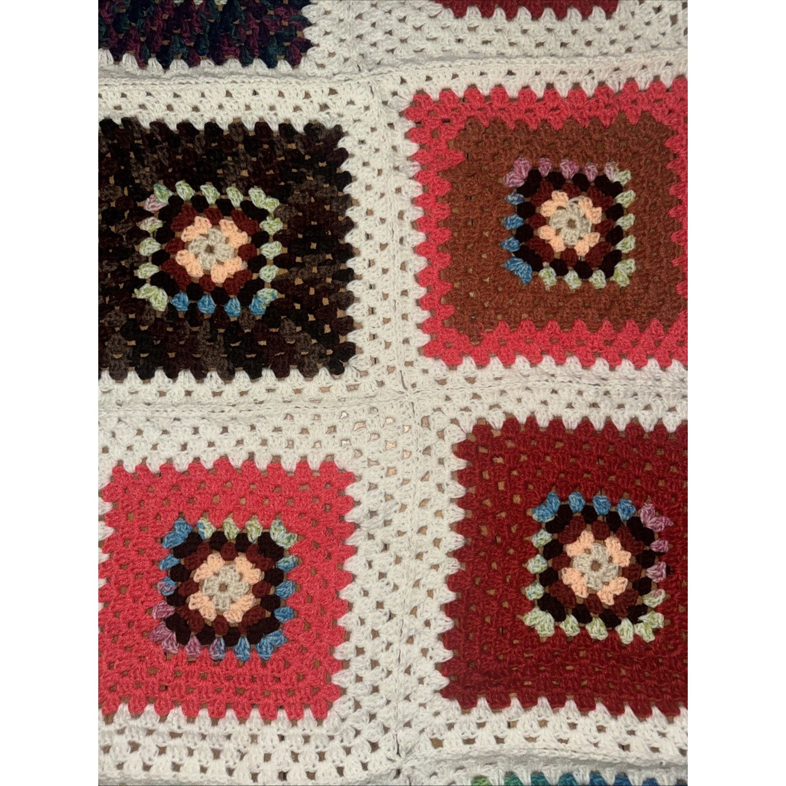 Handmade Vintage Crochet Floral Throw Blanket 49x62 Granny Core Size ONE SIZE - 2 Thumbnail