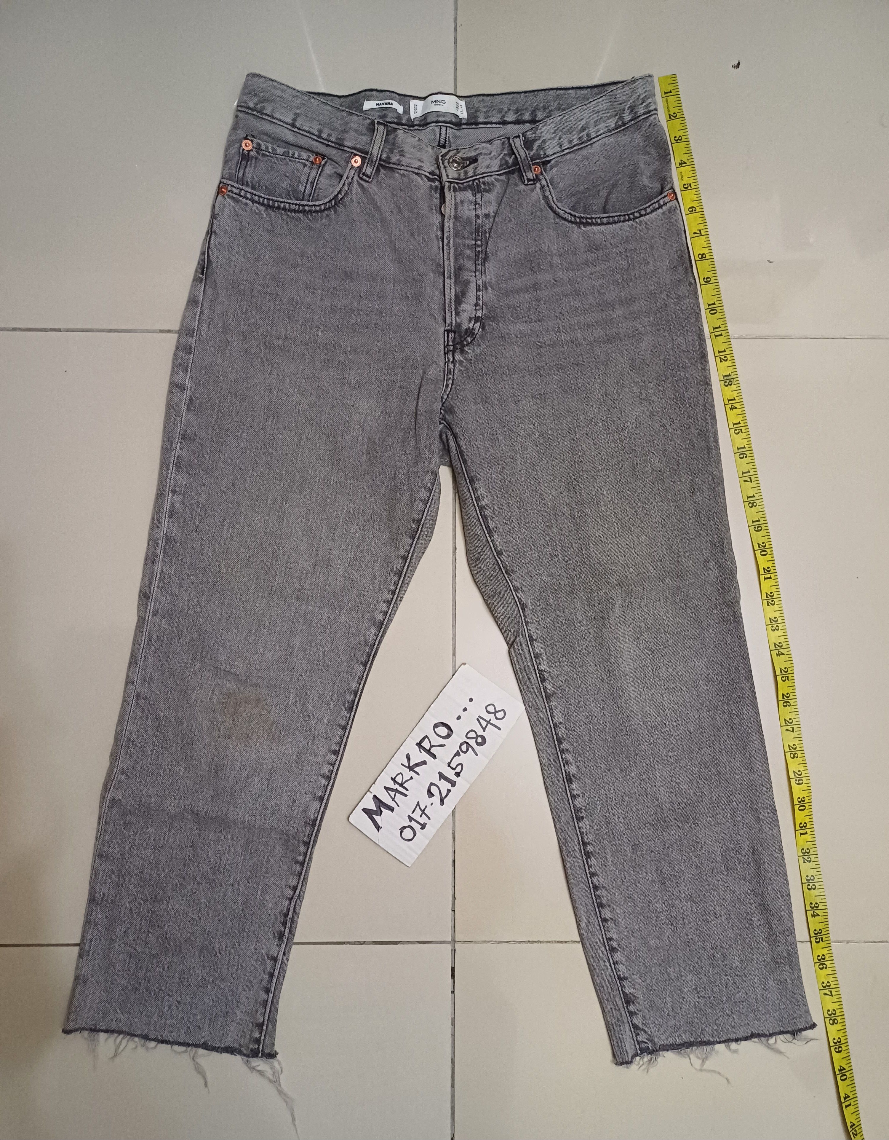 image of Mng By Mango Denim Havana Design Cropped Jeans in Grey, Women's (Size 34)