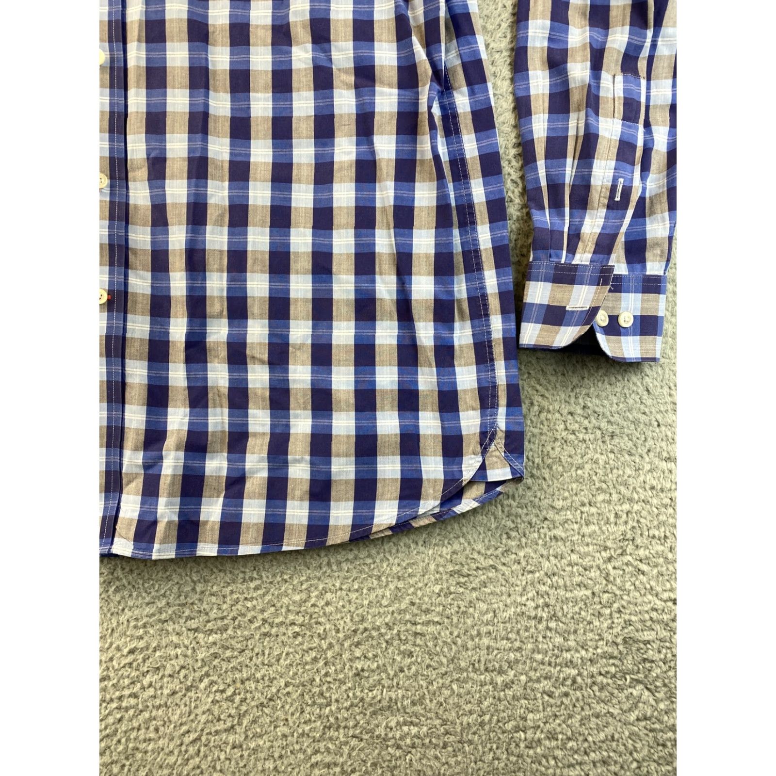 Cremieux VINTAGE Daniel Cremieux Dress Shirt Blue & Brown Check Geometric Cotton Long Sleeve Collared 16 Neck L Men’s/Business 79-11 Size 42R - 6 Thumbnail