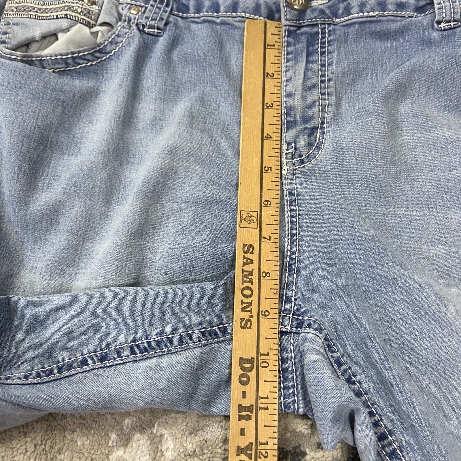 Indigo Love Indigo Capri Y2K Jeans Womens 22 Blue Stretch Embroide Size 22" - 5 Thumbnail