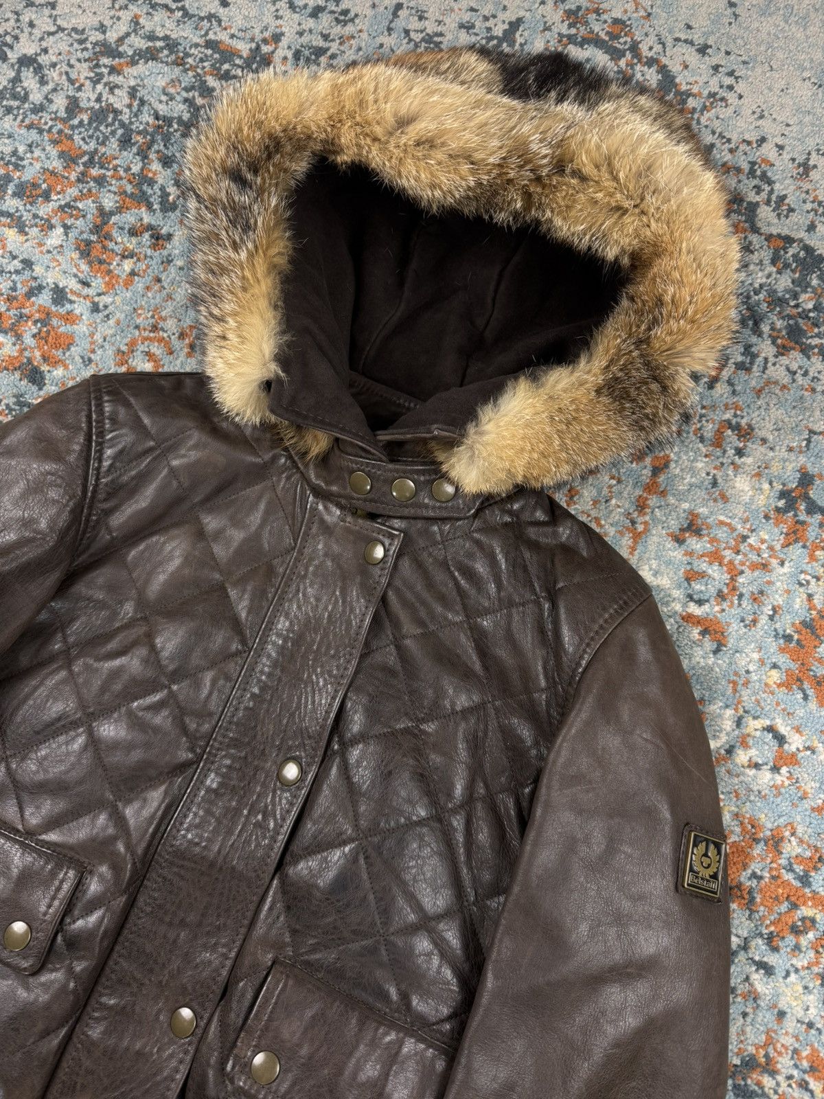 Belstaff × Designer × Vintage Vintage 90s Belstaff ocelot hooded leather fur bomber jacket Size S / US 4 / IT 40 - 6 Thumbnail
