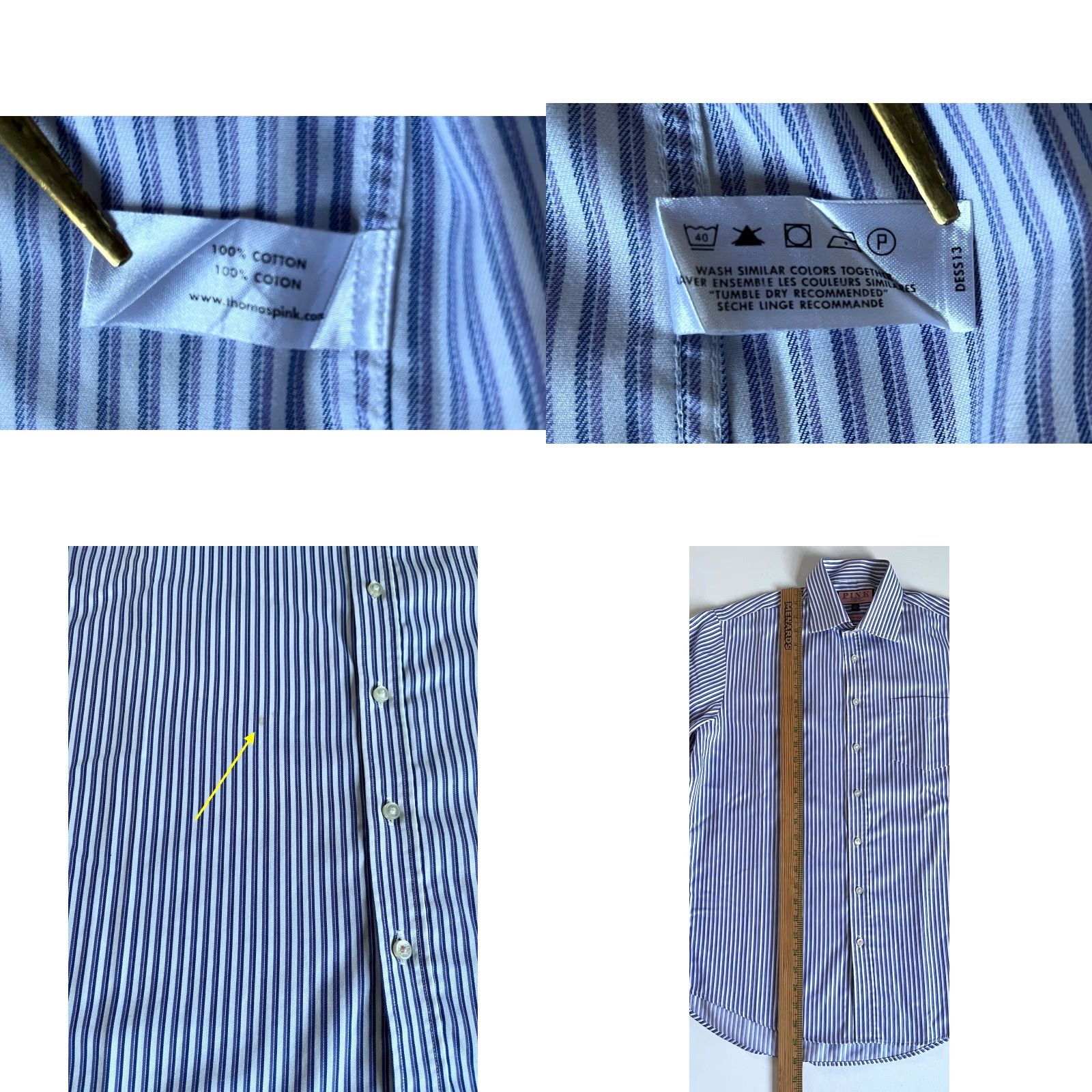 Pinko VINTAGE Thomas Pink Traveller Slim Fit Dress Shirt Striped Mens Dress Shirt 16 41cm White, Blue, Purple Stripes Size 42R - 8 Thumbnail