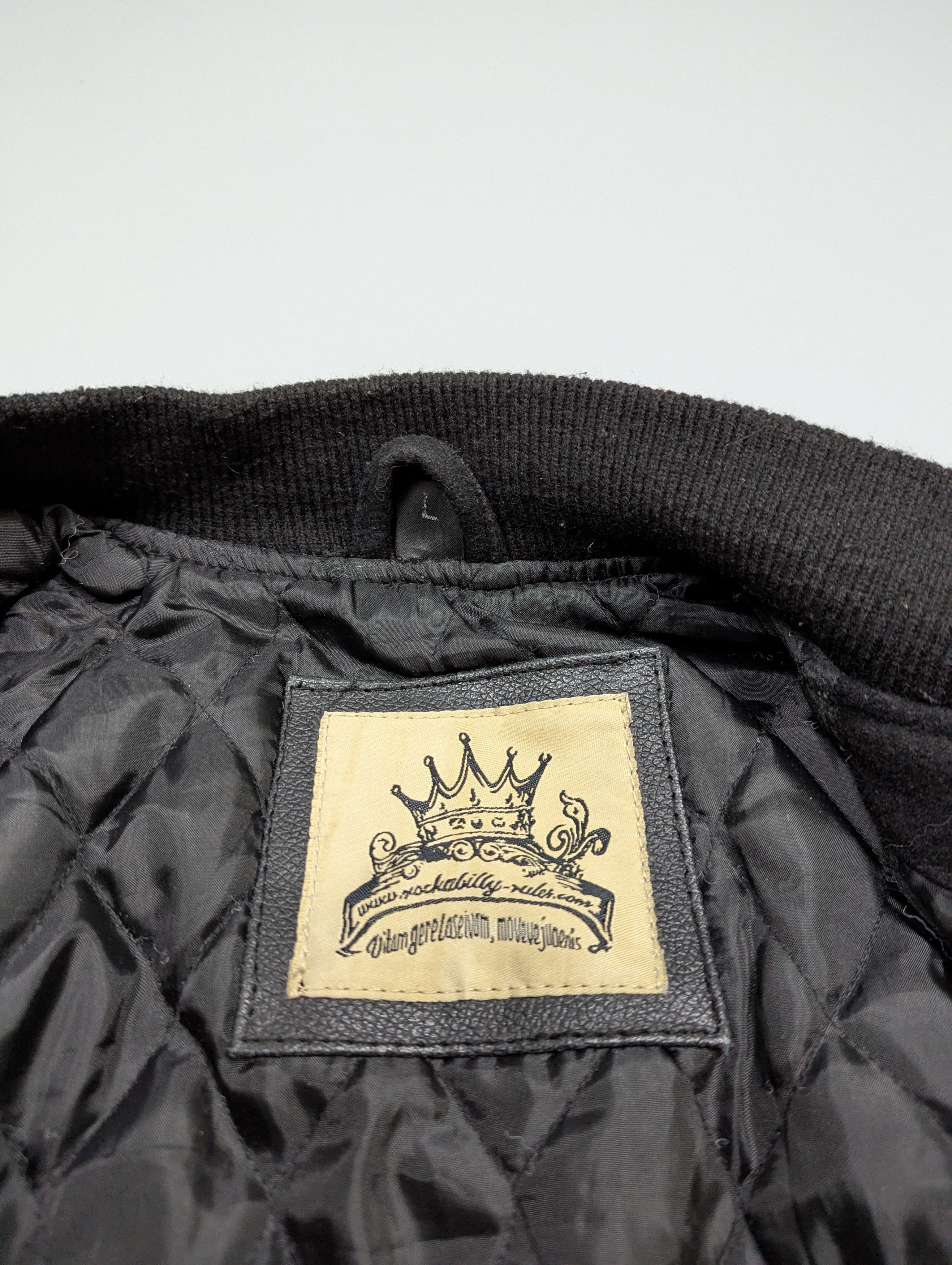 Vintage Rockabilly VTG 80s Wool Leather Black Bomber Varsity Jacket Size US L / EU 52-54 / 3 - 9 Thumbnail