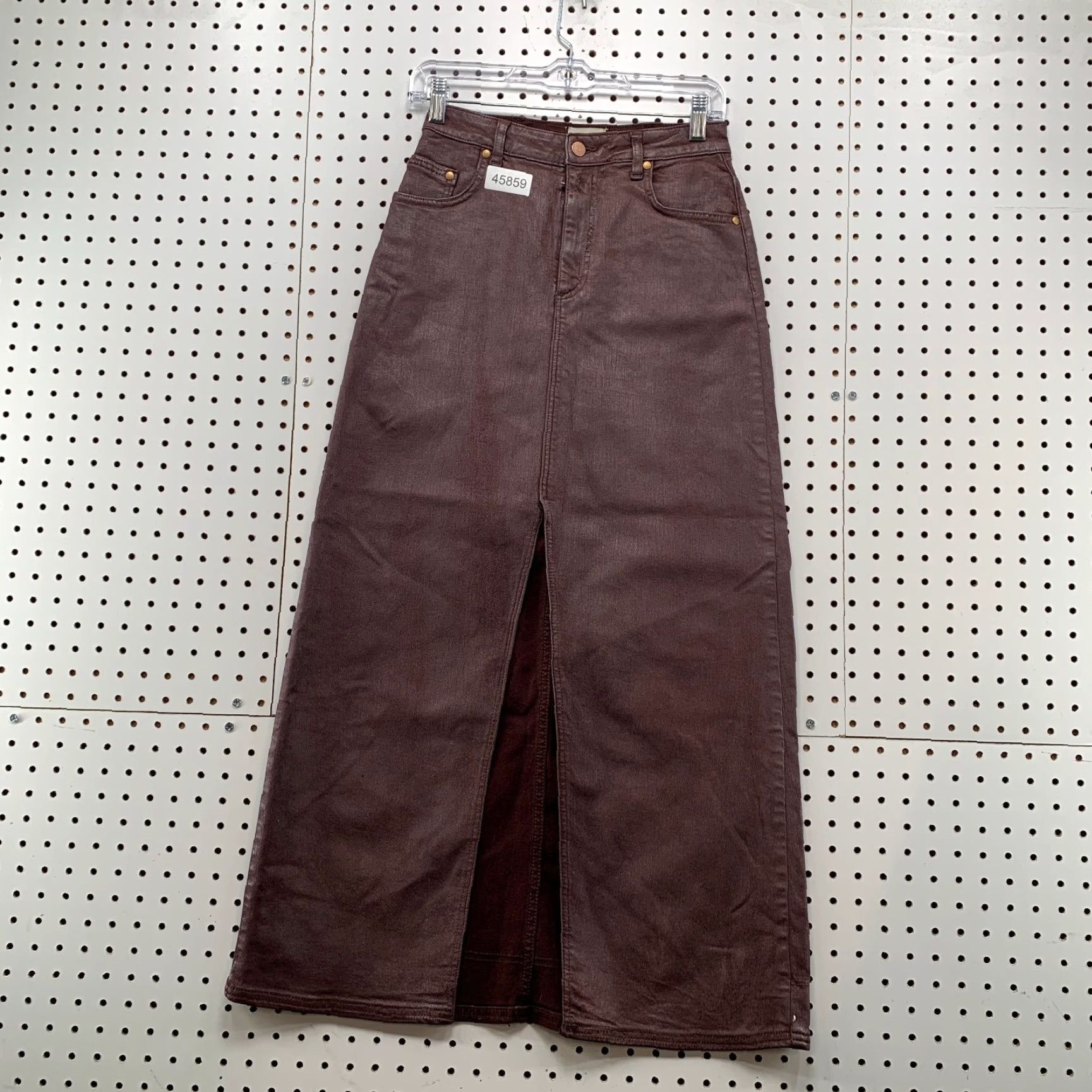 Anthropologie VINTAGE Anthropologie Pilcro Madi Denim Skirt Womens 4 Maroon Waxed Front Slit A-Line Purple 90s Womens Size 27" / US 4 / IT 40 - 2 Thumbnail