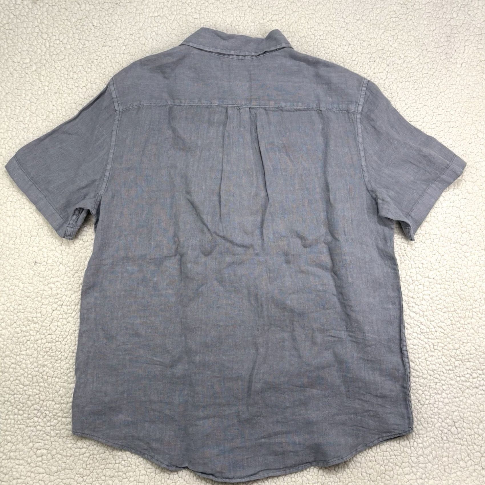 FLAX THOM AARON Shirt Button-Up Linen Blue Mens L Short Sleeve Collared Size US L / EU 52-54 / 3 - 5 Thumbnail