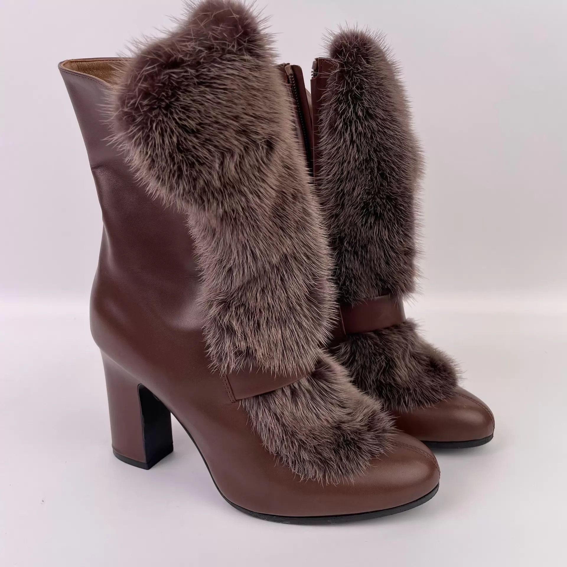 Hermes Hermès fur knee-high heeled boots brown EU 37.5 Size US 7 / IT 37 - 2 Thumbnail