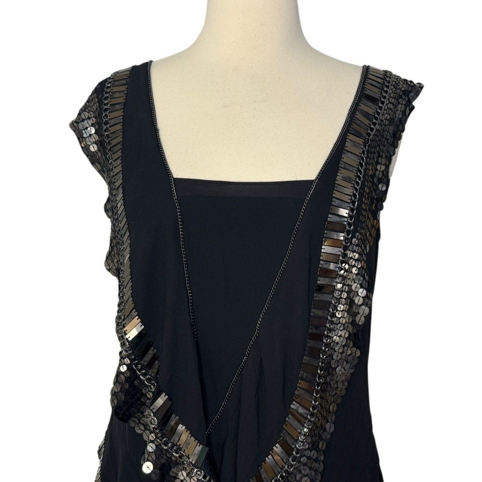 Karen Millen KAREN MILLEN Silk Beaded Sequin Mini Dress Asymmetric Party Size M / US 6-8 / IT 42-44 - 6 Thumbnail