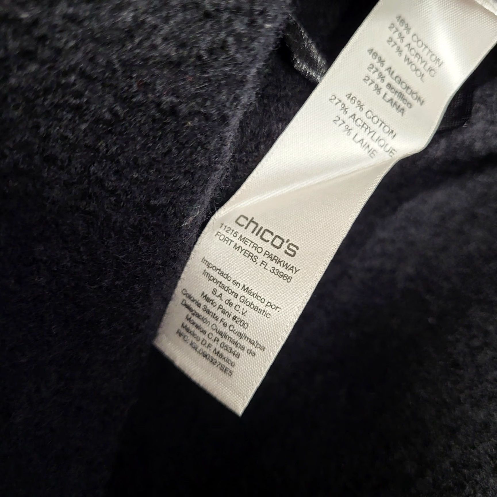 Vintage Chicos Sweater Womens Size 1 Black Knit Wool Blend Zip Up 3/4 Sleeve Jacket Size XS / US 0-2 / IT 36-38 - 7 Thumbnail
