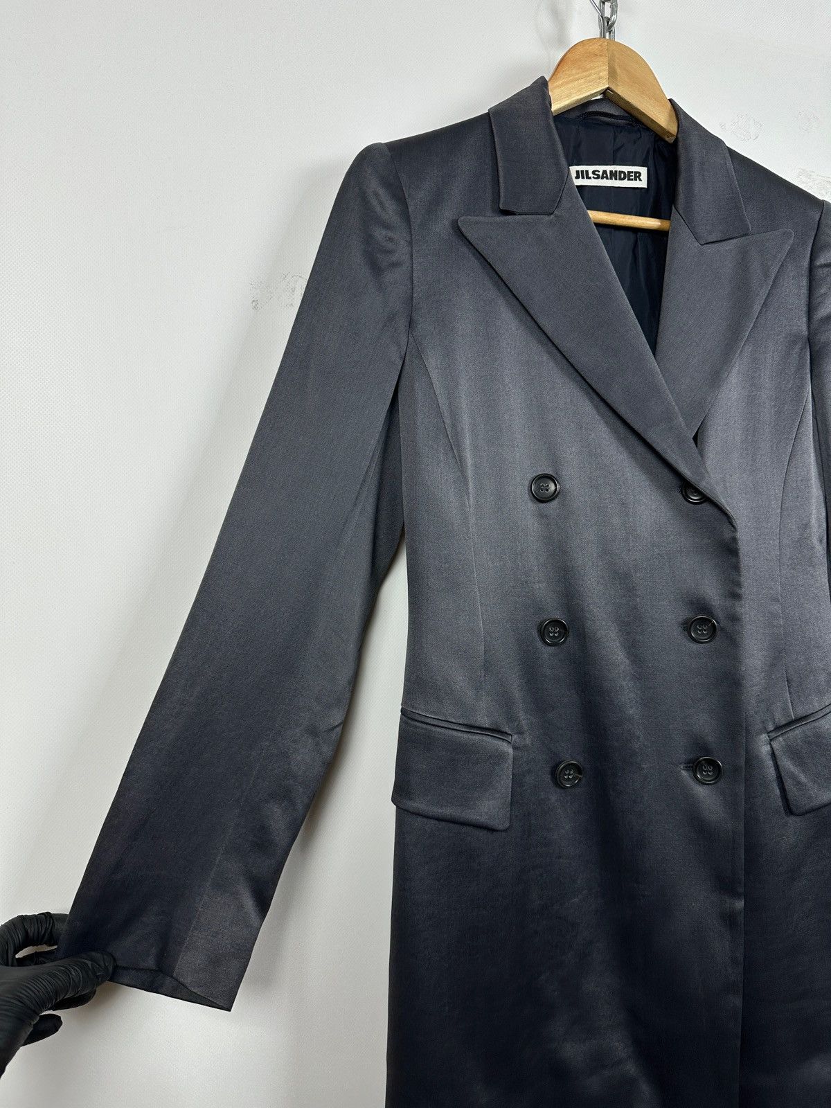 Jil Sander 90-00s Vintage Jil Sander Gray Silk Double Breasted Blazer Size XS / US 0-2 / IT 36-38 - 13 Thumbnail