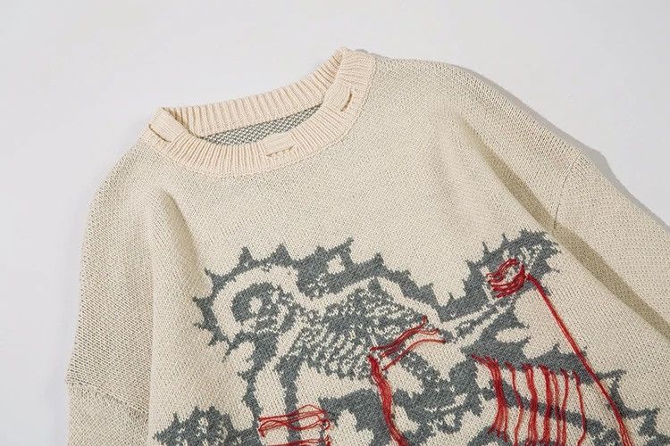 Japanese Brand × Vintage Skull print sweater knitted oversize pullover with holes Size US M / EU 48-50 / 2 - 3 Thumbnail