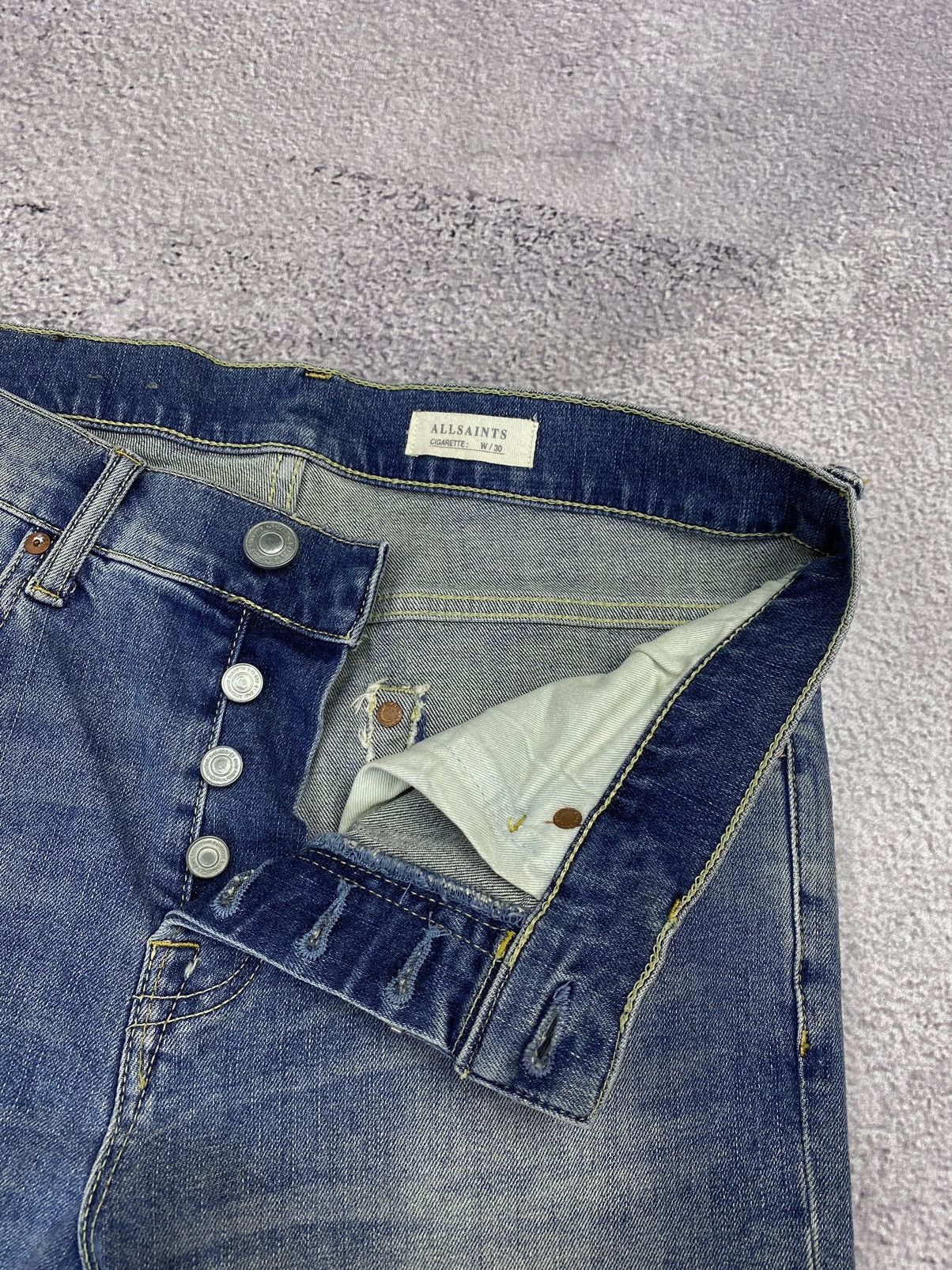 Allsaints AllSaints Dak Cigarette Blue Distressed Jeans Size US 30 / EU 46 - 7 Thumbnail