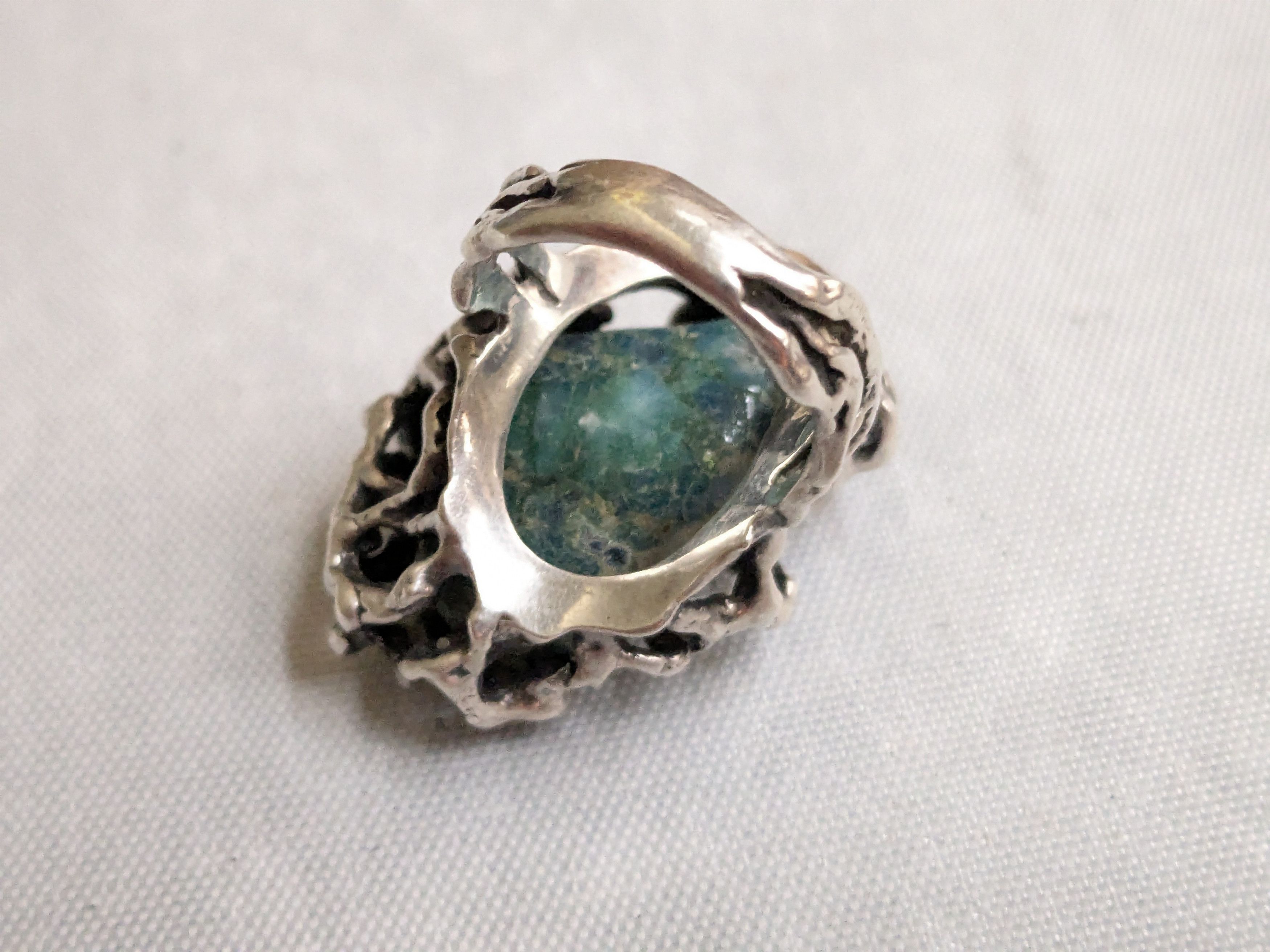 Jewelry Vintage Sterling Silver Ring Chrysocholla Brutalist 5.75 Size ONE SIZE - 8 Thumbnail