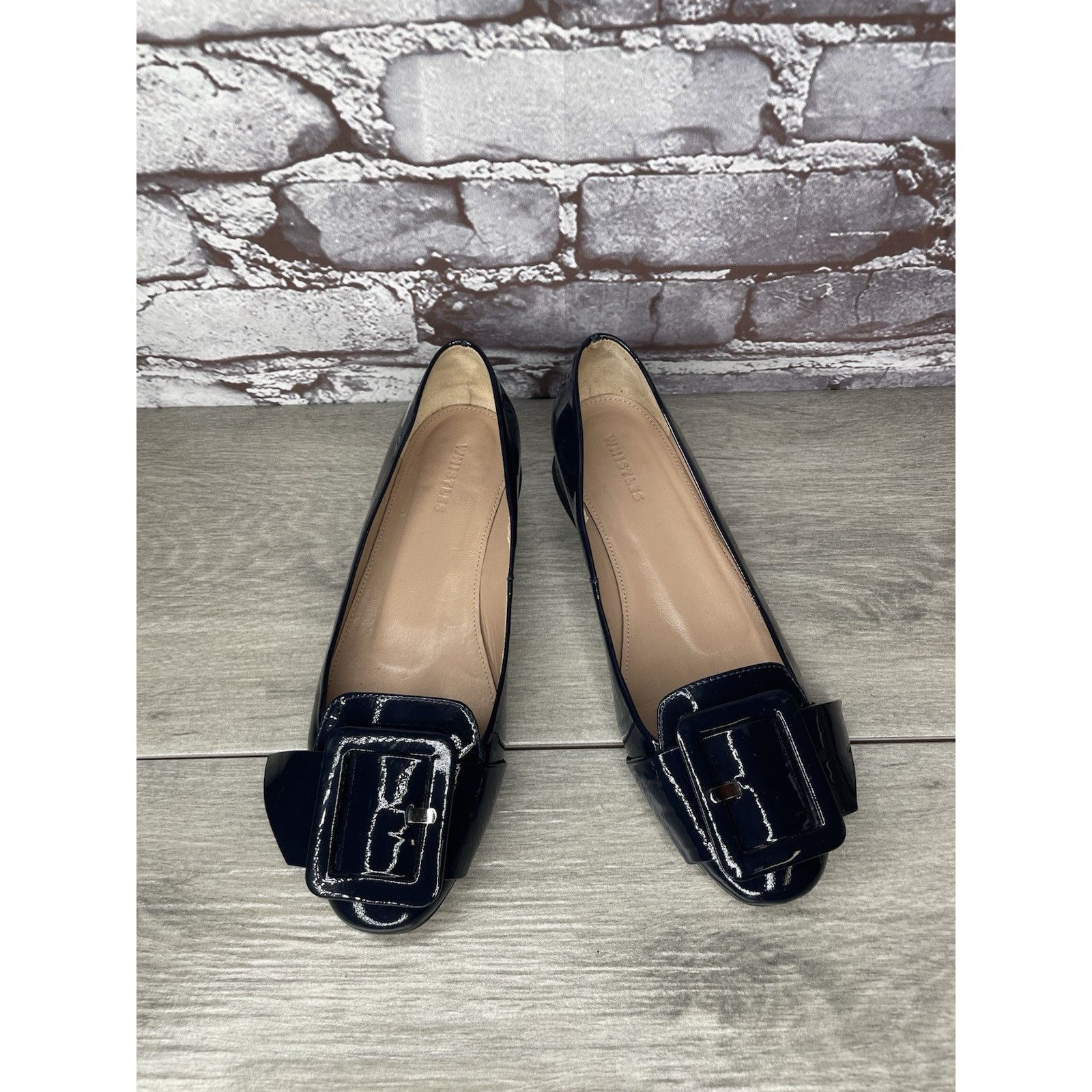 Whistles Whistles Navy Blue Patent Buckle Strap Pumps Block Heels Wo Size US 5.5 / IT 35.5 - 2 Thumbnail