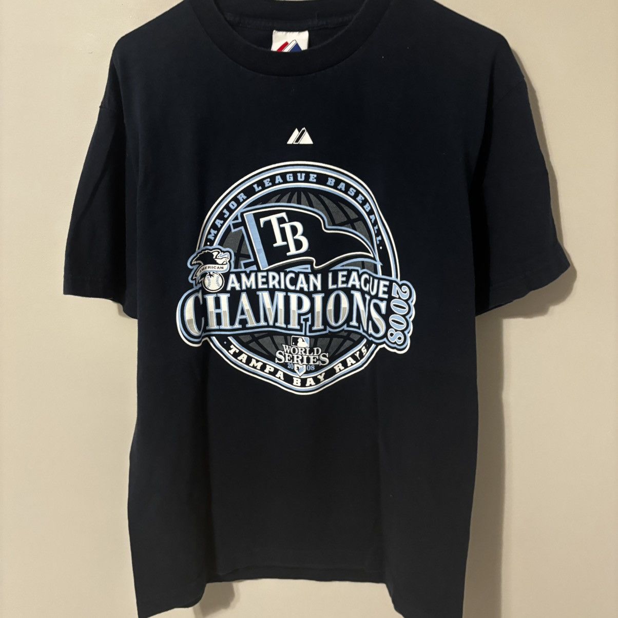 Majestic Vintage Y2K 2008 Tampa Bay Rays Navy Double Sided T Shirt Size US L / EU 52-54 / 3 - 1 Thumbnail
