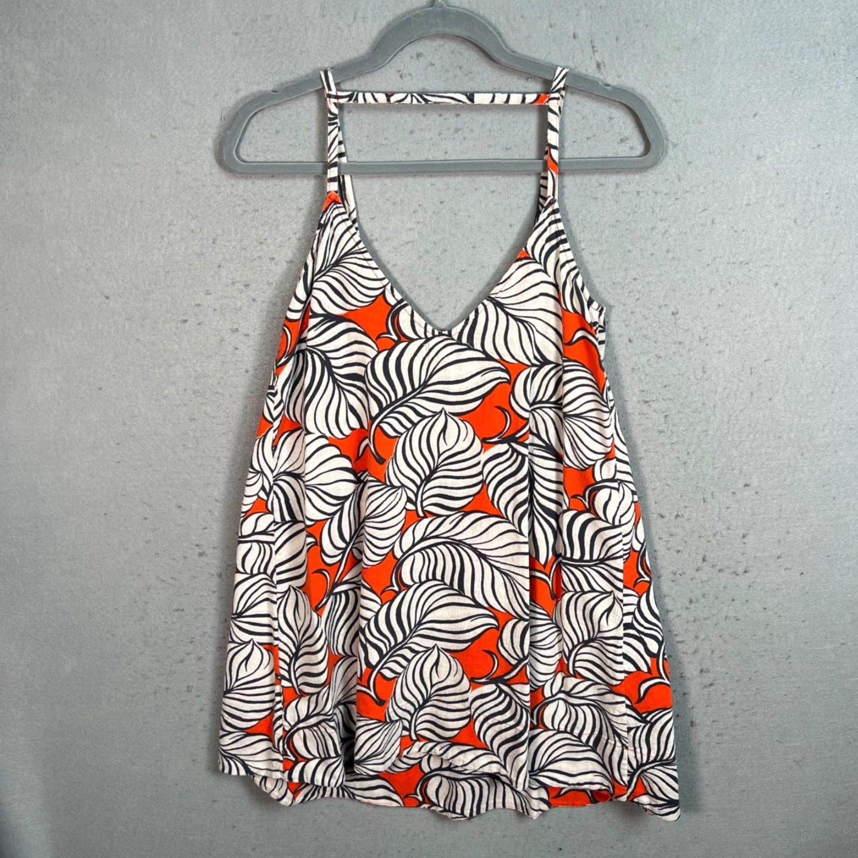 Madewell Madewell XS Strappy Top With Bold Black White Leaf Print On Orange Size XS / US 0-2 / IT 36-38 - 2 Thumbnail