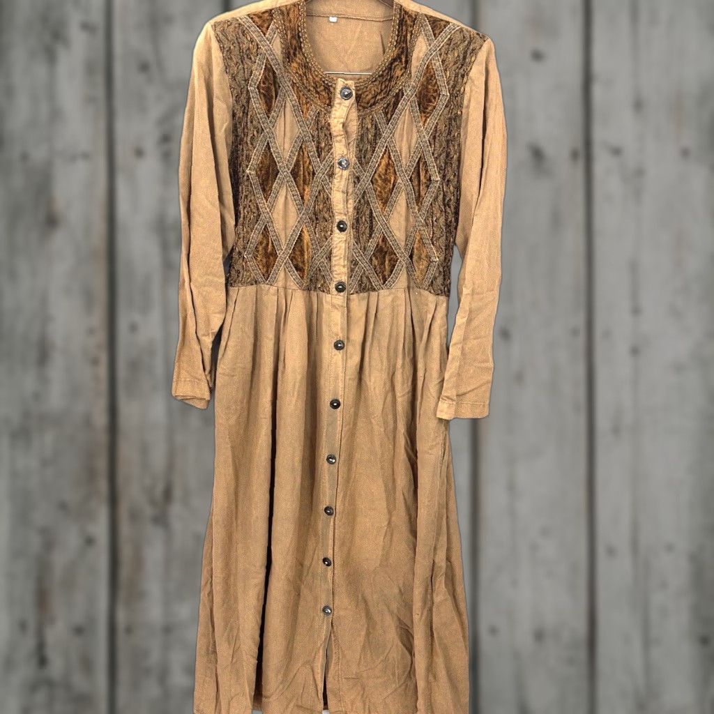 Vintage VINTAGE Marilu Dress Women Long Sleeve Boho A-Line Sundress Orange 60s 70s Western Peasant Cottagecore Size M / US 6-8 / IT 42-44 - 1 Thumbnail