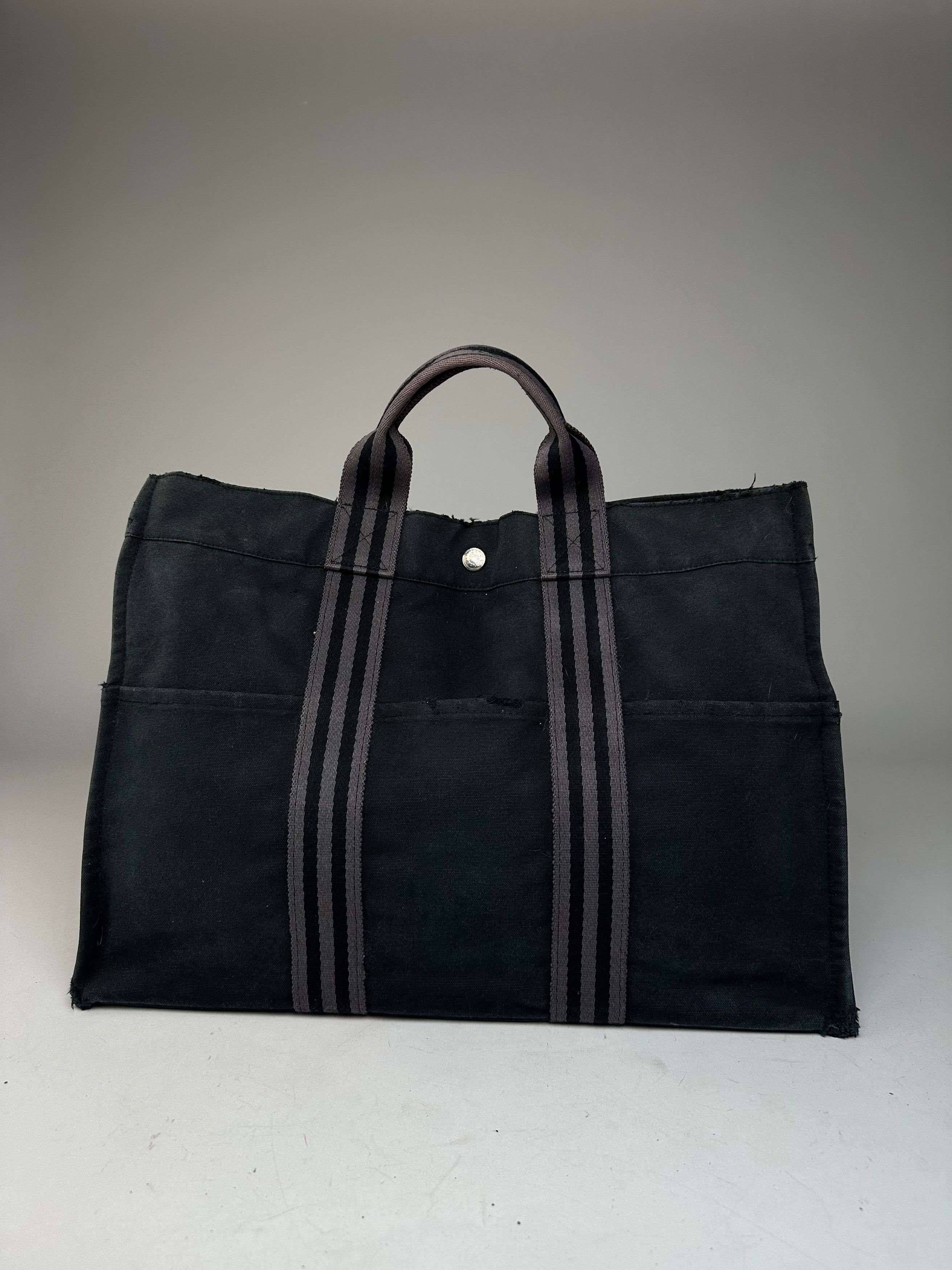 Other Vintage Hermes Canvas Tote Bag Black Grey Size ONE SIZE - 1 Thumbnail