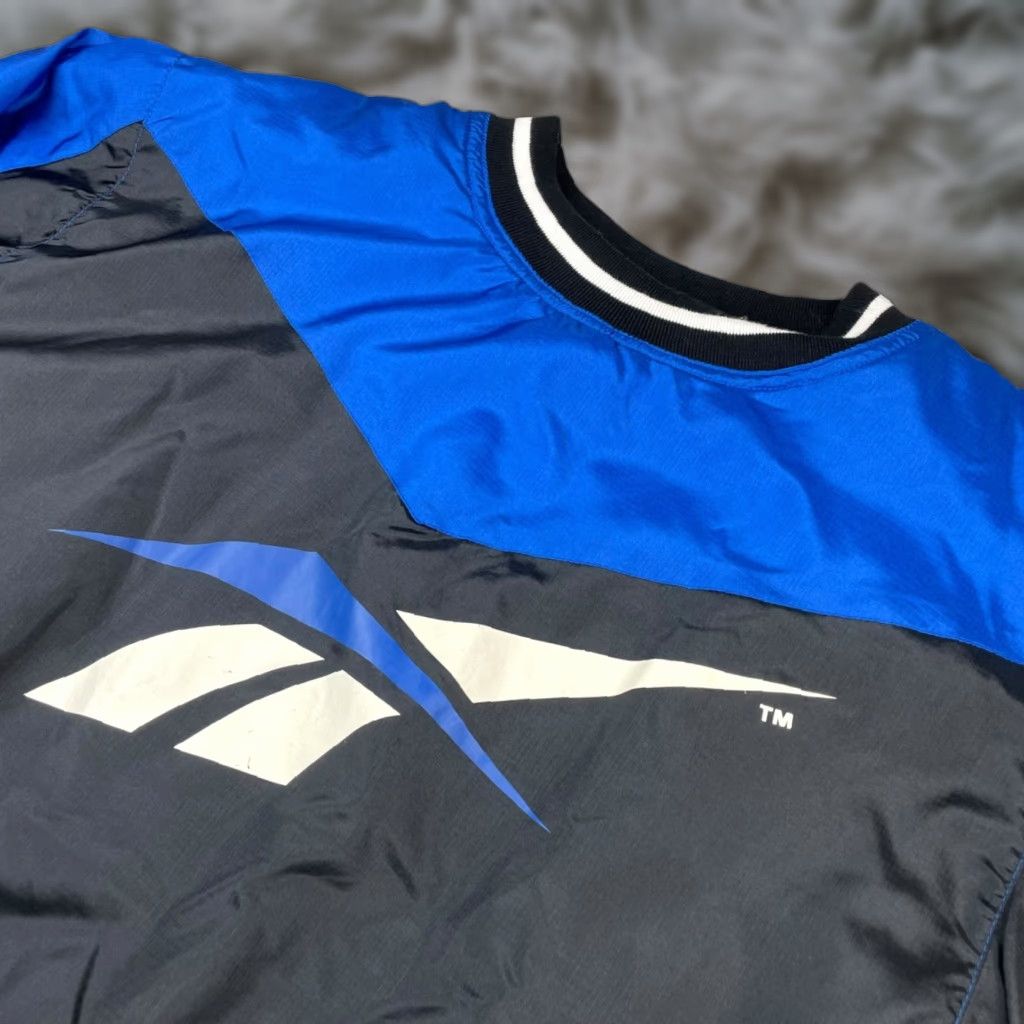 VTG Reebok Men’s Windbreaker Jacket XL Navy/Blue/Black 100% Nylon Lined Pullover Activewear Jackets
