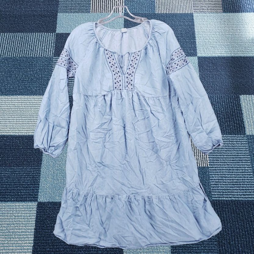 Old Navy Old Navy Dress Womens S Small Blue A-Line Ruffles Embroidery Long Sleeve Lyocell Size S / US 4 / IT 40 - 1 Thumbnail