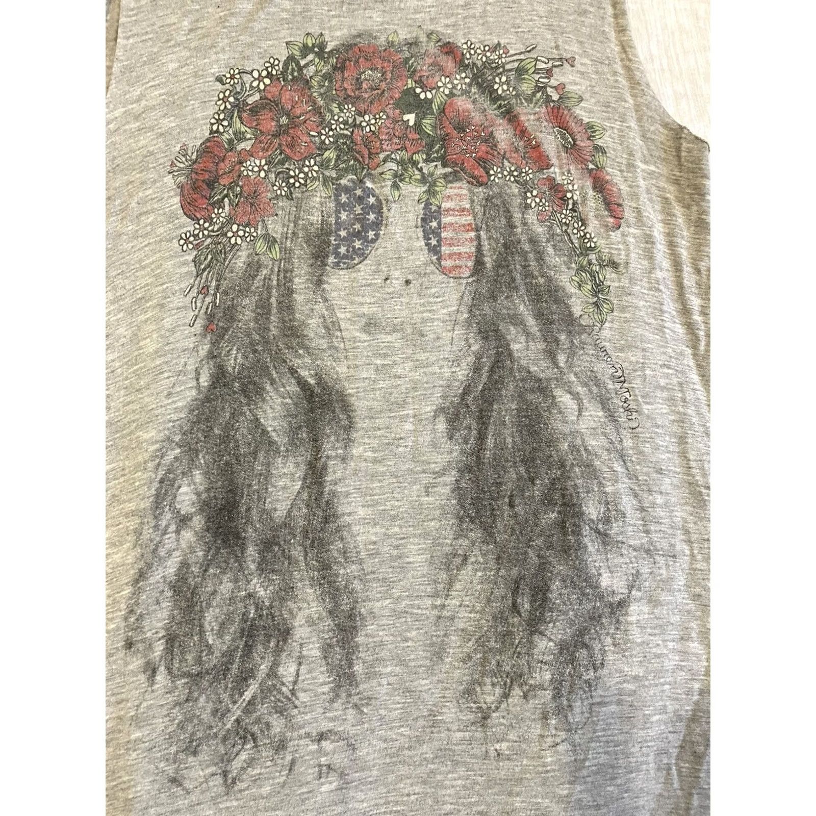 Vintage Lauren Moshi Grateful Dead Flower Girl Hippe Graphic Print Tank Top Scoop Neck Tunic Relaxed Gray Womens XS Size XS / US 0-2 / IT 36-38 - 2 Thumbnail