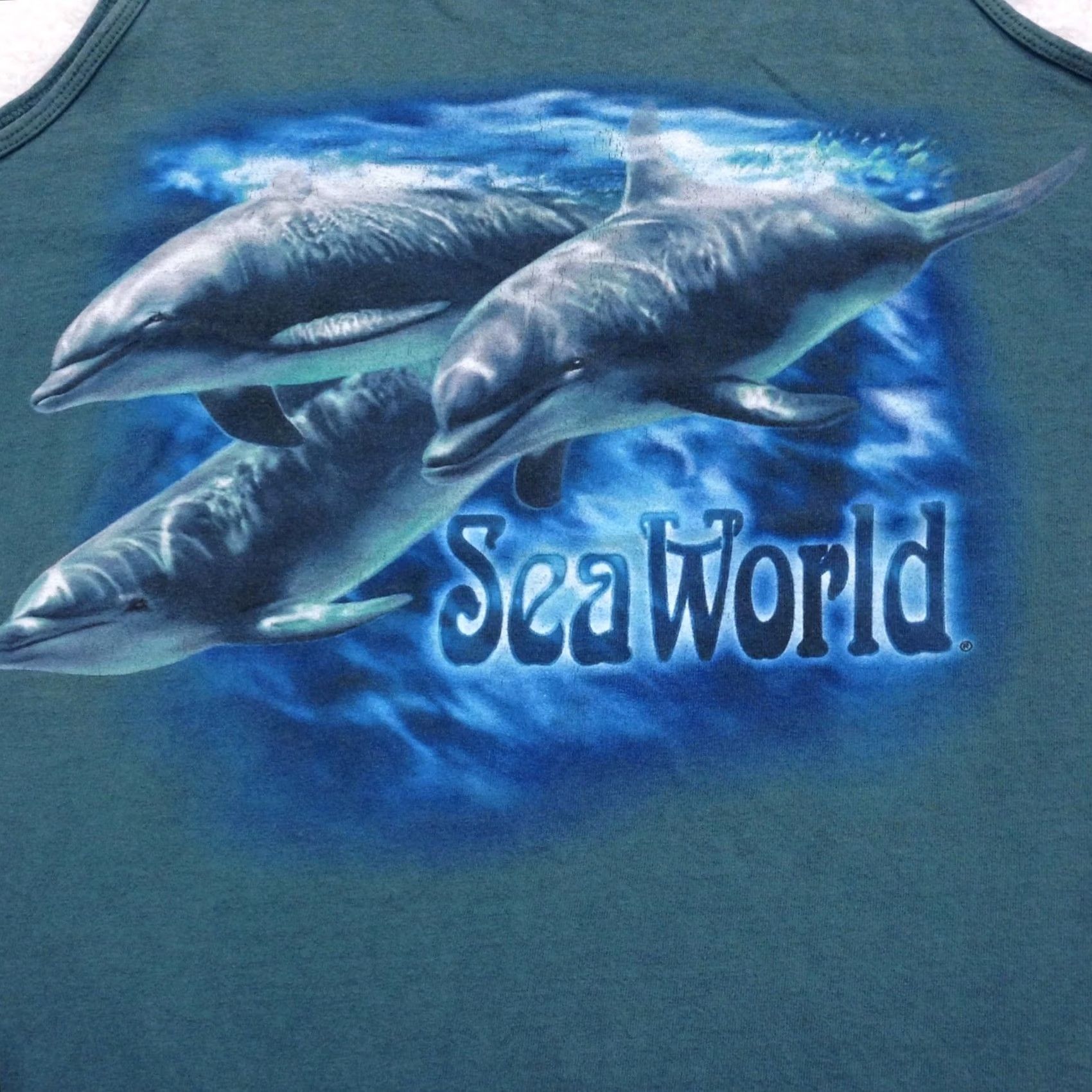 Vintage vintage 90s SEA WORLD DOLPHIN TANK TOP T-Shirt LARGE beach surf Lexington Men Tee Blue Cotton Graphic Print 80s 90s Size US L / EU 52-54 / 3 - 3 Thumbnail