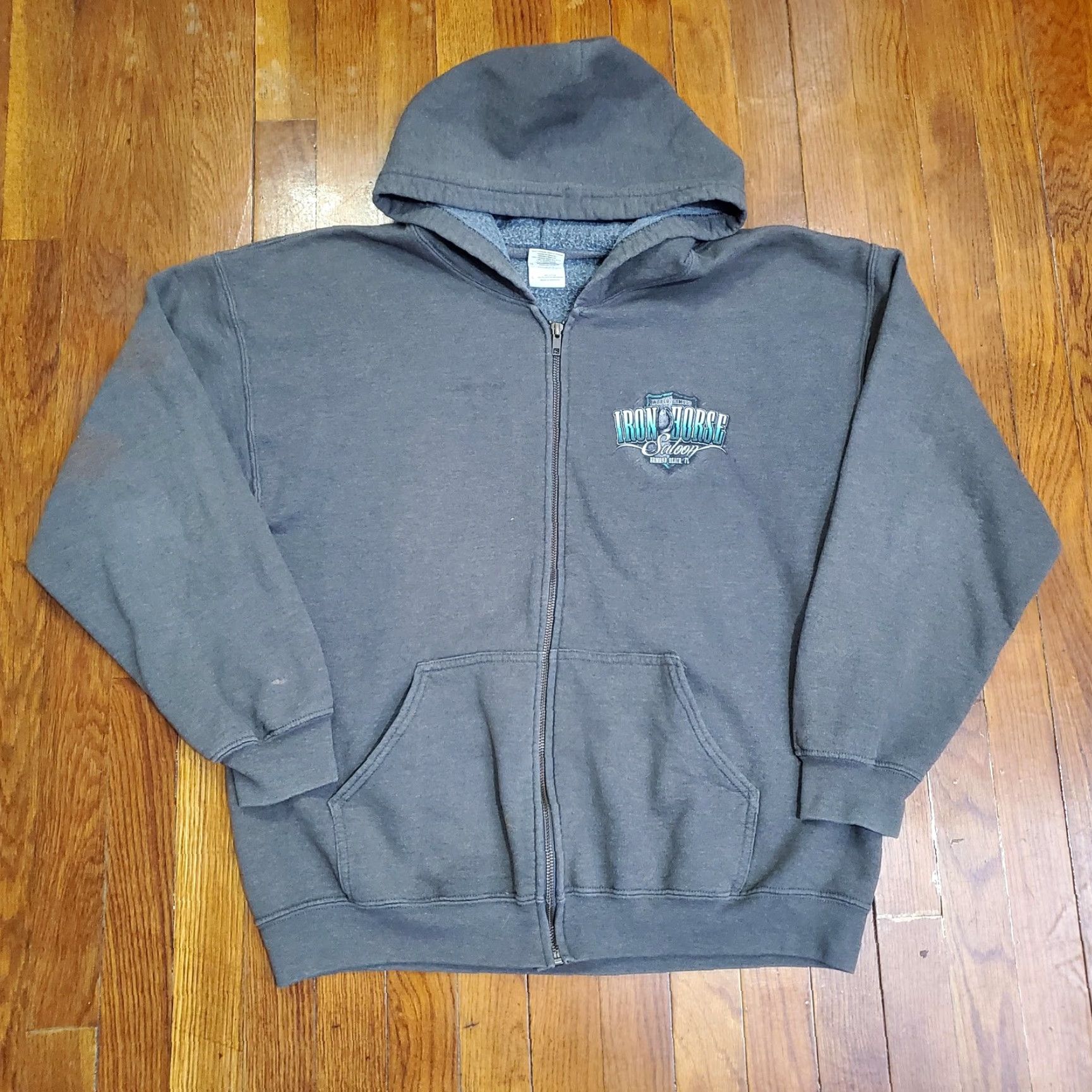 Gildan IRON HORSE SALOON Gildan Hoodie Sweatshirt Mens Large Gray Full Zip Bike Week 2014 Size US L / EU 52-54 / 3 - 5 Thumbnail