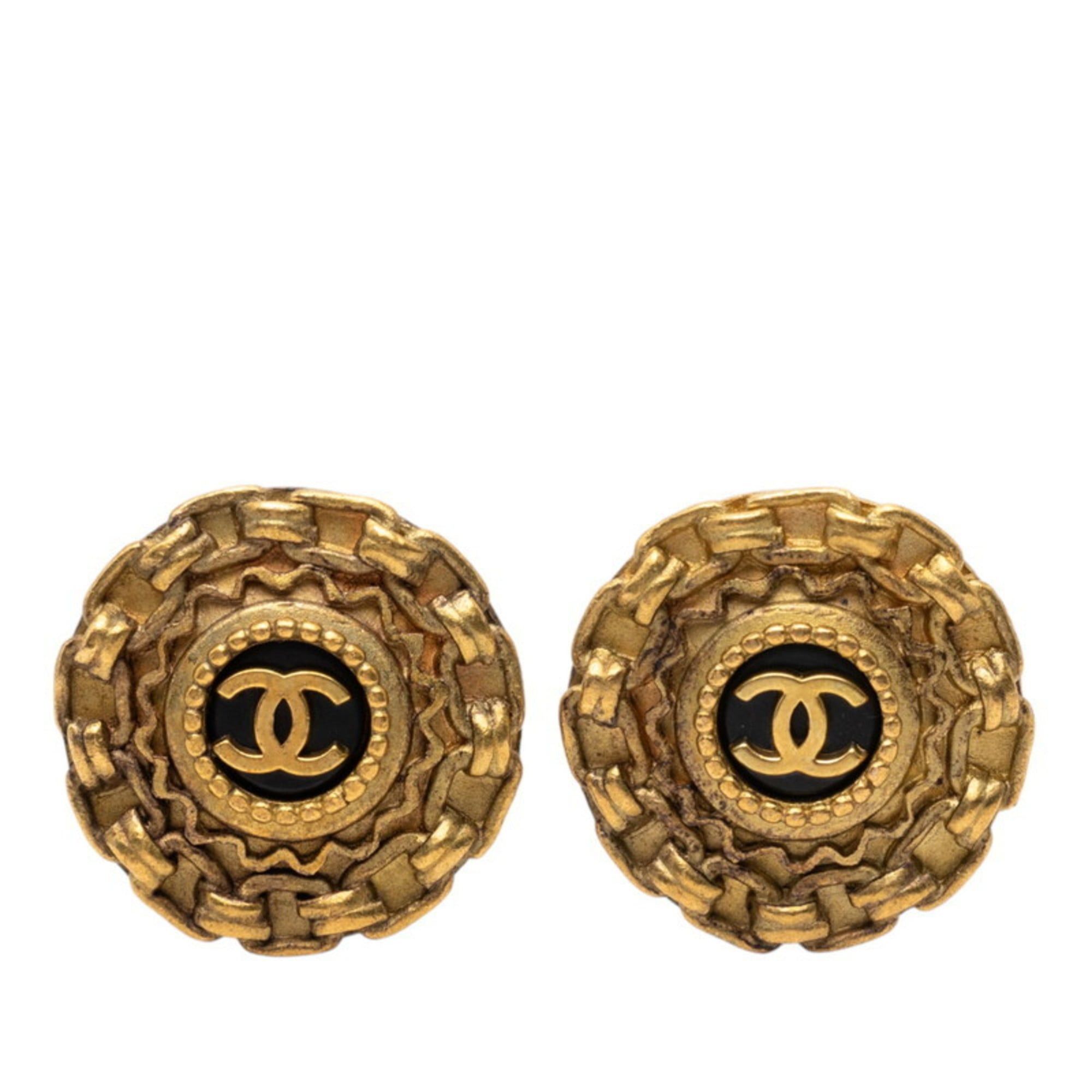 CHANEL Coco Mark Earrings Gold Plated Women's