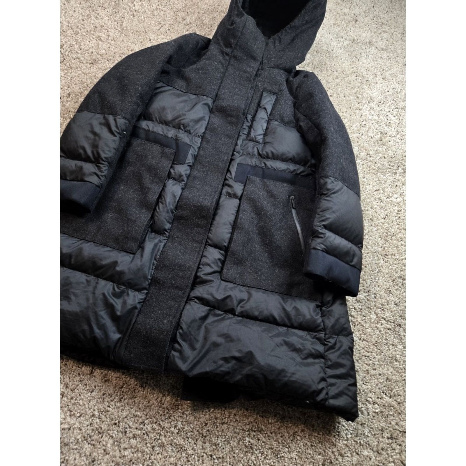 Lululemon VINTAGE? No — Lululemon Parka Womens 0 Black Down Hooded Snap Front Wool 600 Winter Coat Size XS / US 0-2 / IT 36-38 - 2 Thumbnail