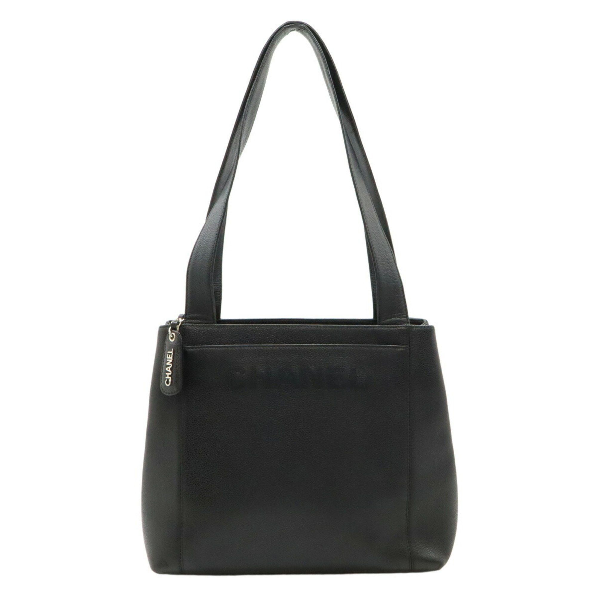 Chanel Tote Bag Shoulder Caviar Skin Leather Black, Women's