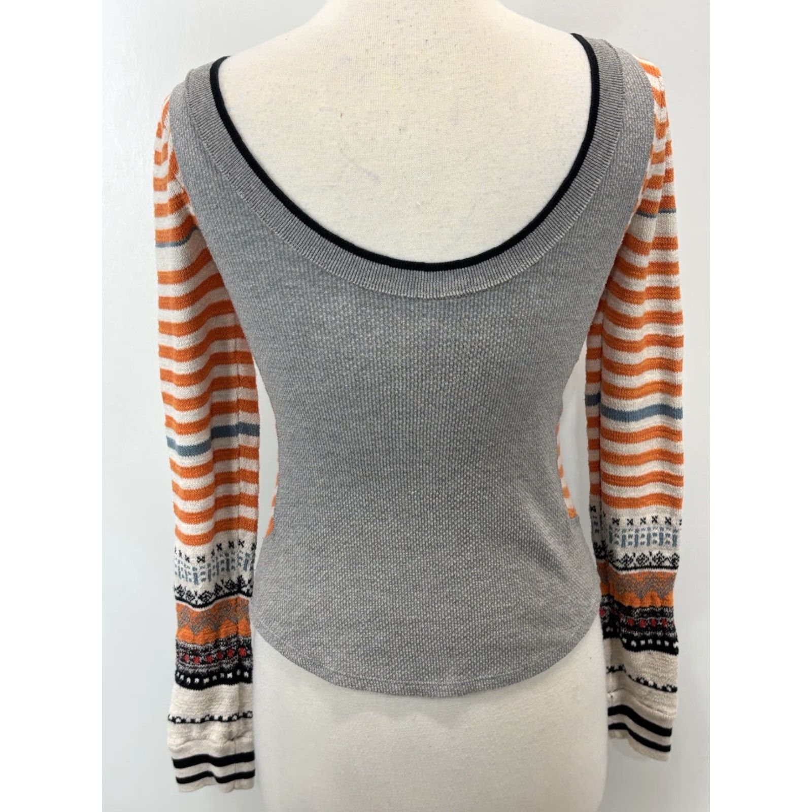 Free People Free People Top Women XS Orange Fair Isle Sweet Gal Thermal Sweater Relaxed Boho Size XS / US 0-2 / IT 36-38 - 3 Thumbnail